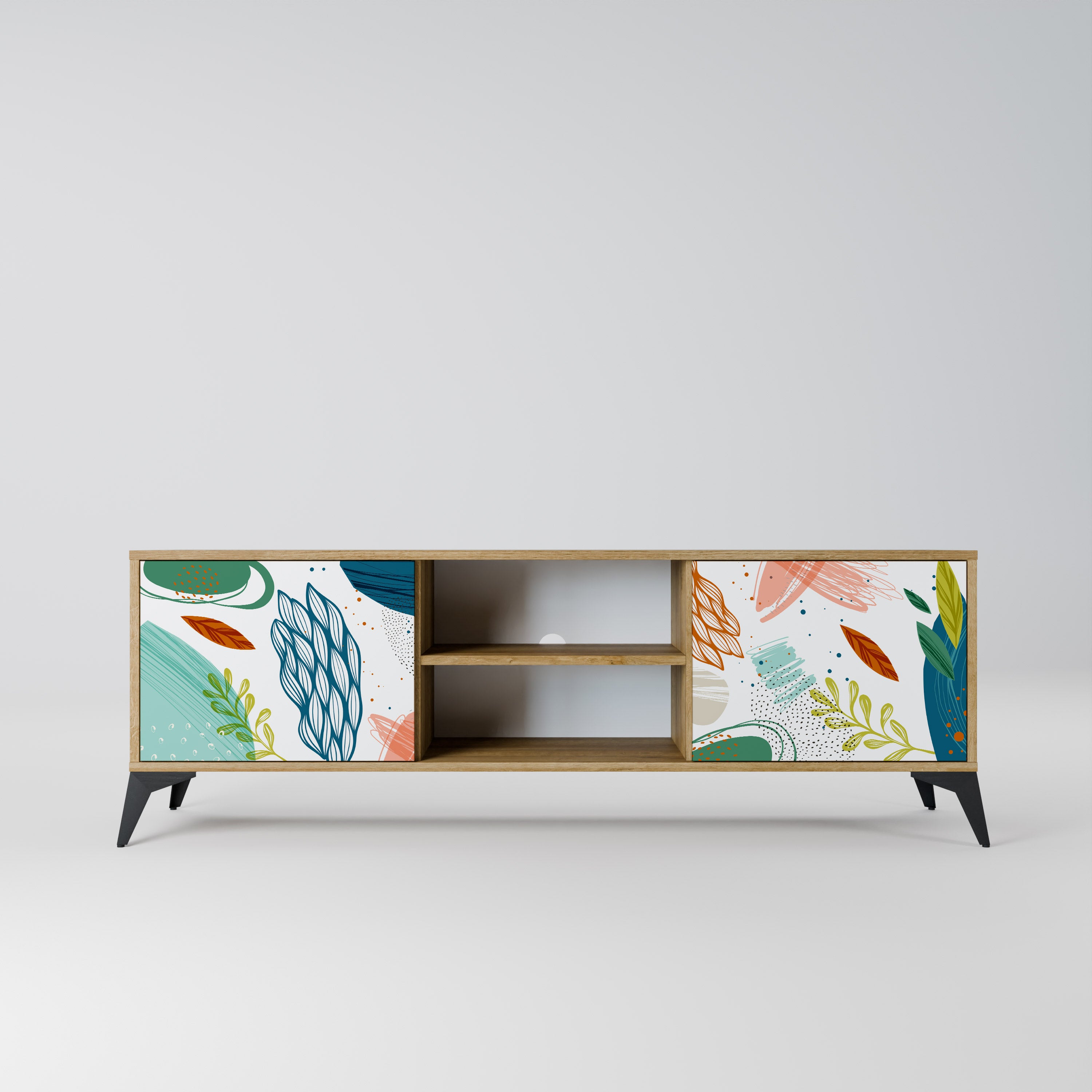 Mueble de TV de 2 puertas BOTANICAL HURRICANE con efecto roble