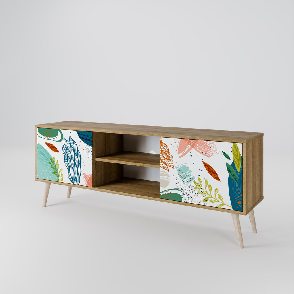 Mueble de TV de 2 puertas BOTANICAL HURRICANE con efecto roble