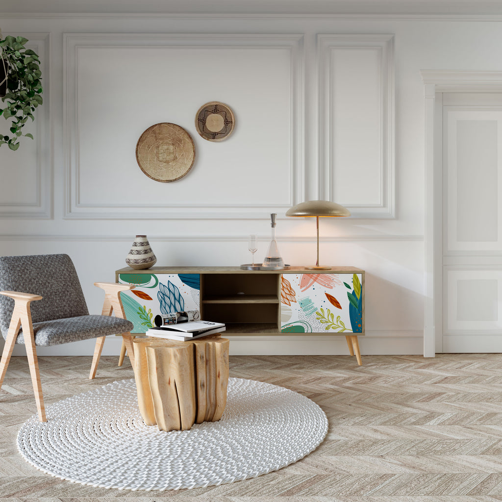 Mueble de TV de 2 puertas BOTANICAL HURRICANE con efecto roble