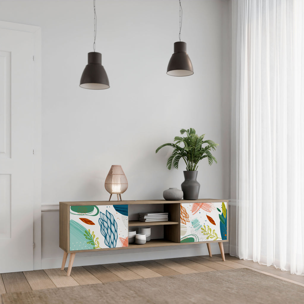 Mueble de TV de 2 puertas BOTANICAL HURRICANE con efecto roble