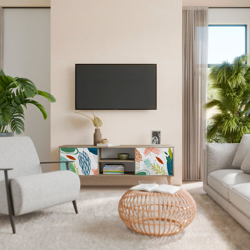 Mueble de TV de 2 puertas BOTANICAL HURRICANE con efecto roble