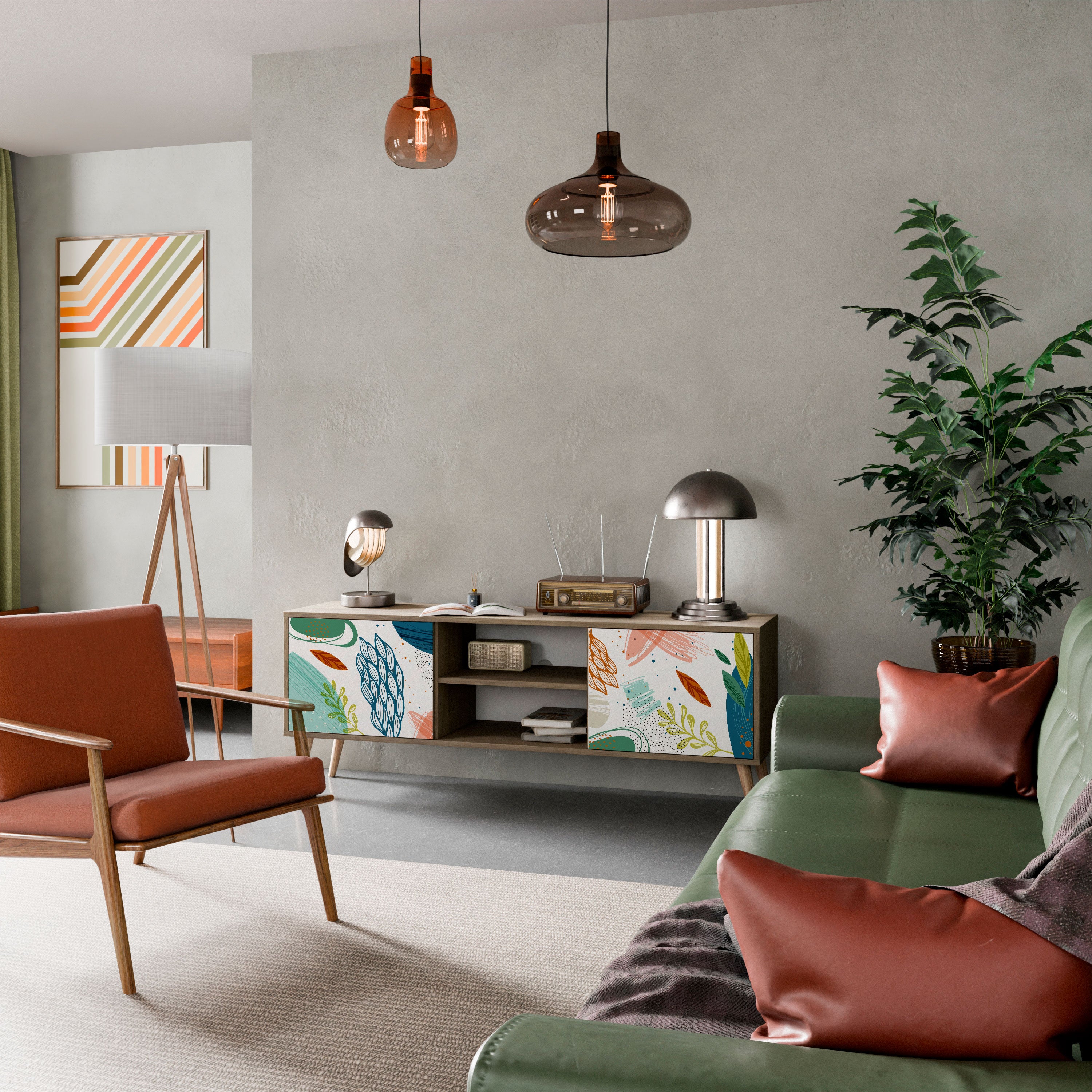 Mueble de TV de 2 puertas BOTANICAL HURRICANE con efecto roble