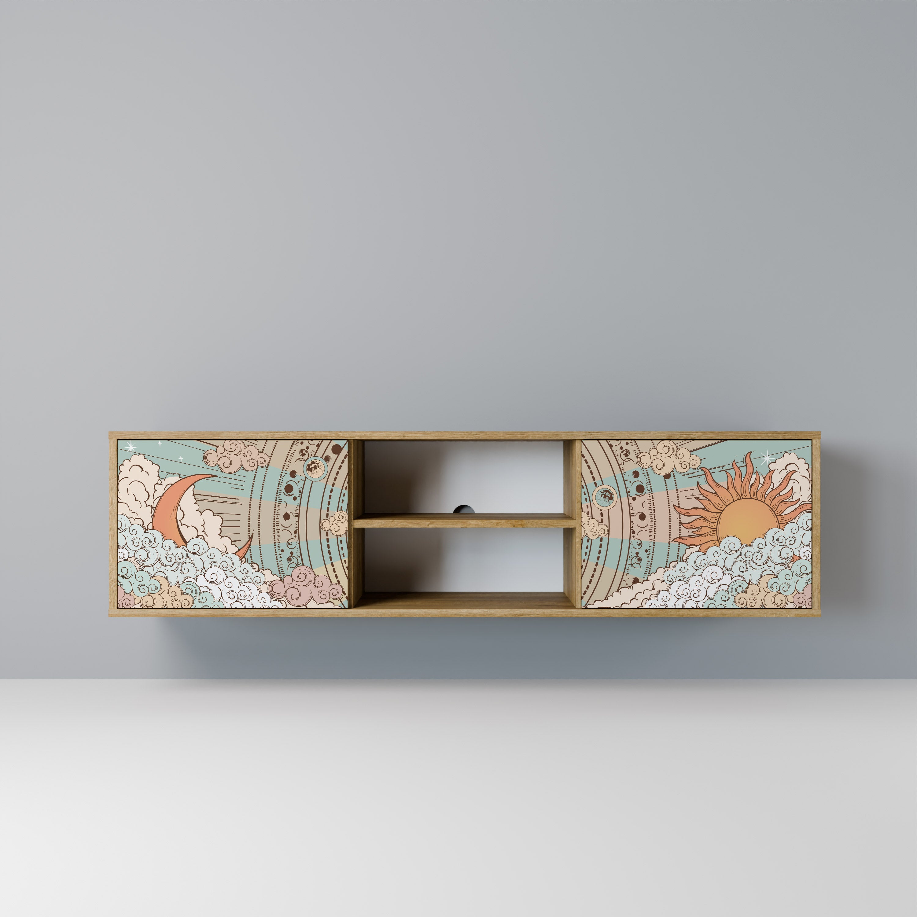 ESTRUCTURA MÍSTICA Mueble de TV de 2 puertas en efecto roble