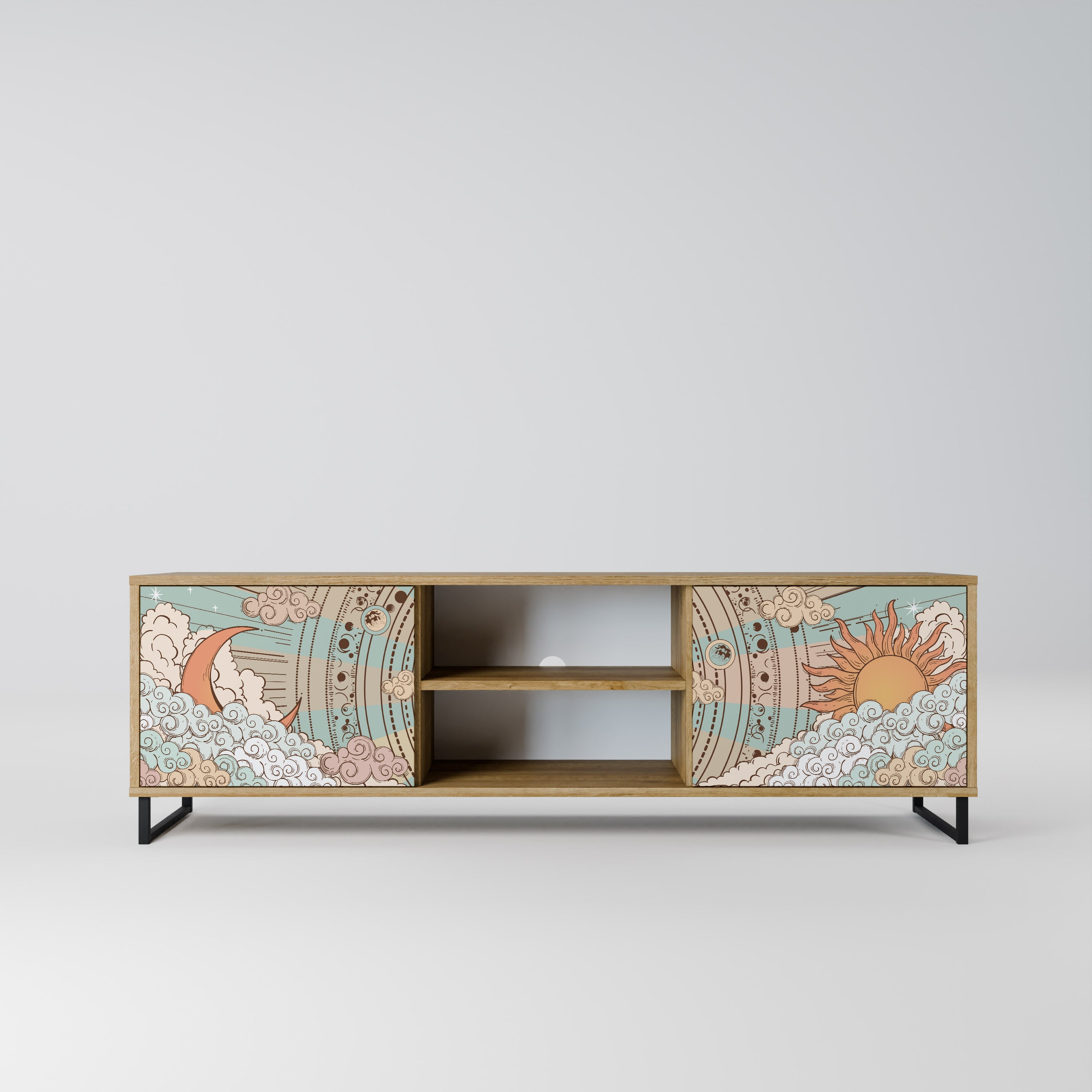 ESTRUCTURA MÍSTICA Mueble de TV de 2 puertas en efecto roble