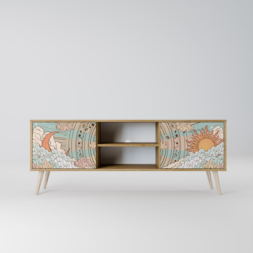 ESTRUCTURA MÍSTICA Mueble de TV de 2 puertas en efecto roble