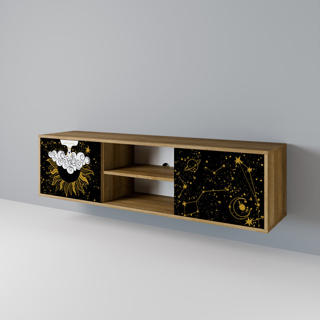 Mueble de TV STELLAR CONSTELLATIONS de 2 puertas con efecto roble
