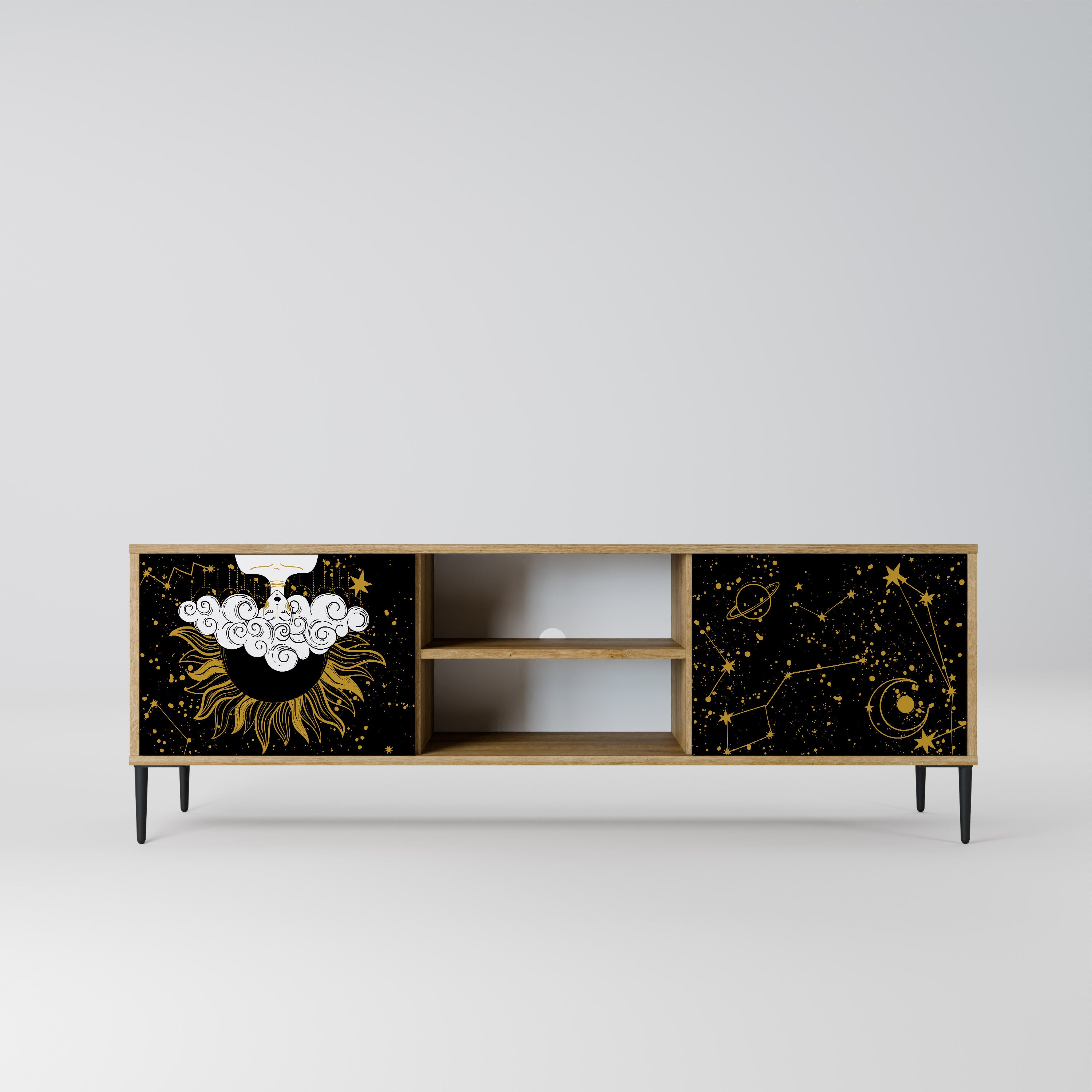 Mueble de TV STELLAR CONSTELLATIONS de 2 puertas con efecto roble