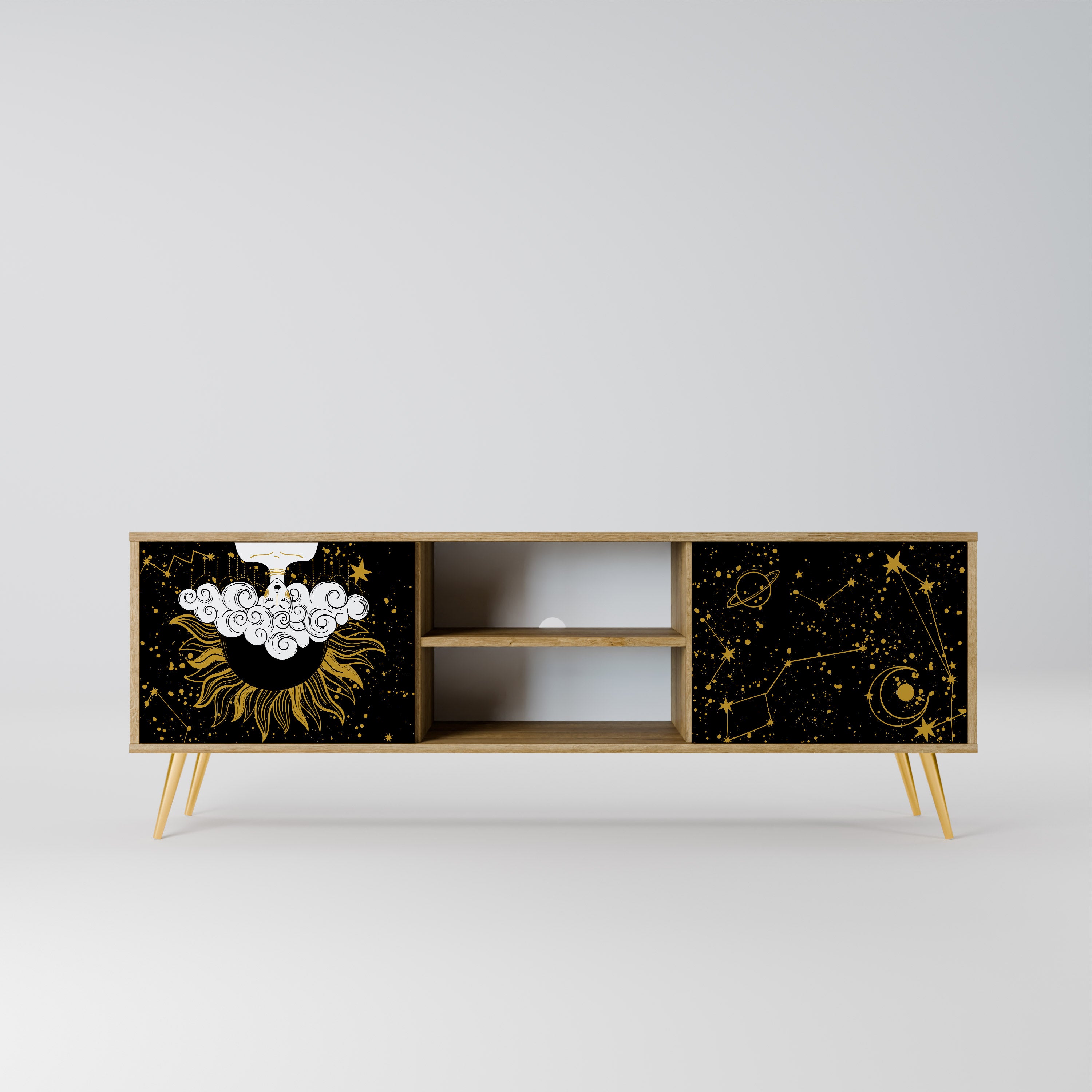 Mueble de TV STELLAR CONSTELLATIONS de 2 puertas con efecto roble