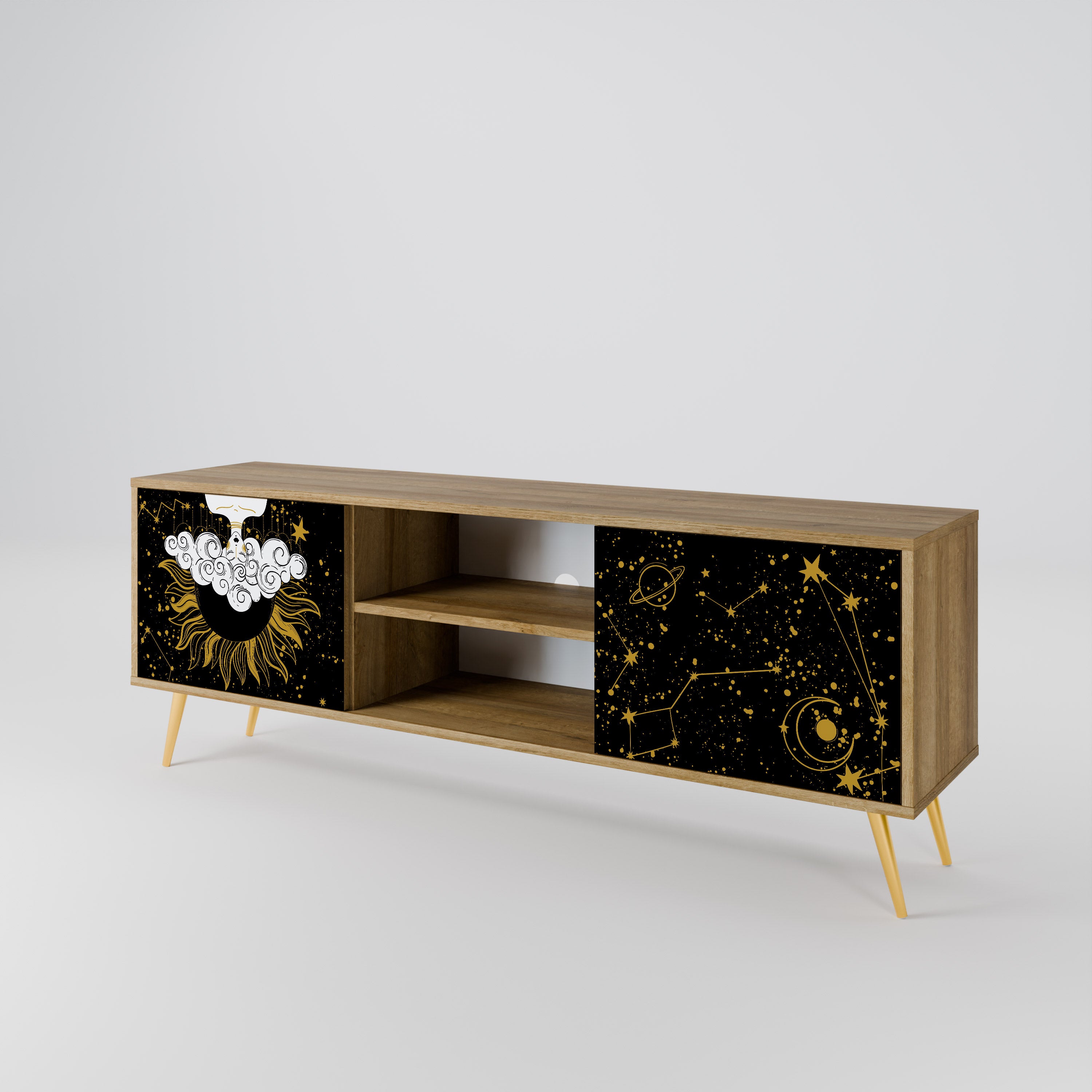 Mueble de TV STELLAR CONSTELLATIONS de 2 puertas con efecto roble