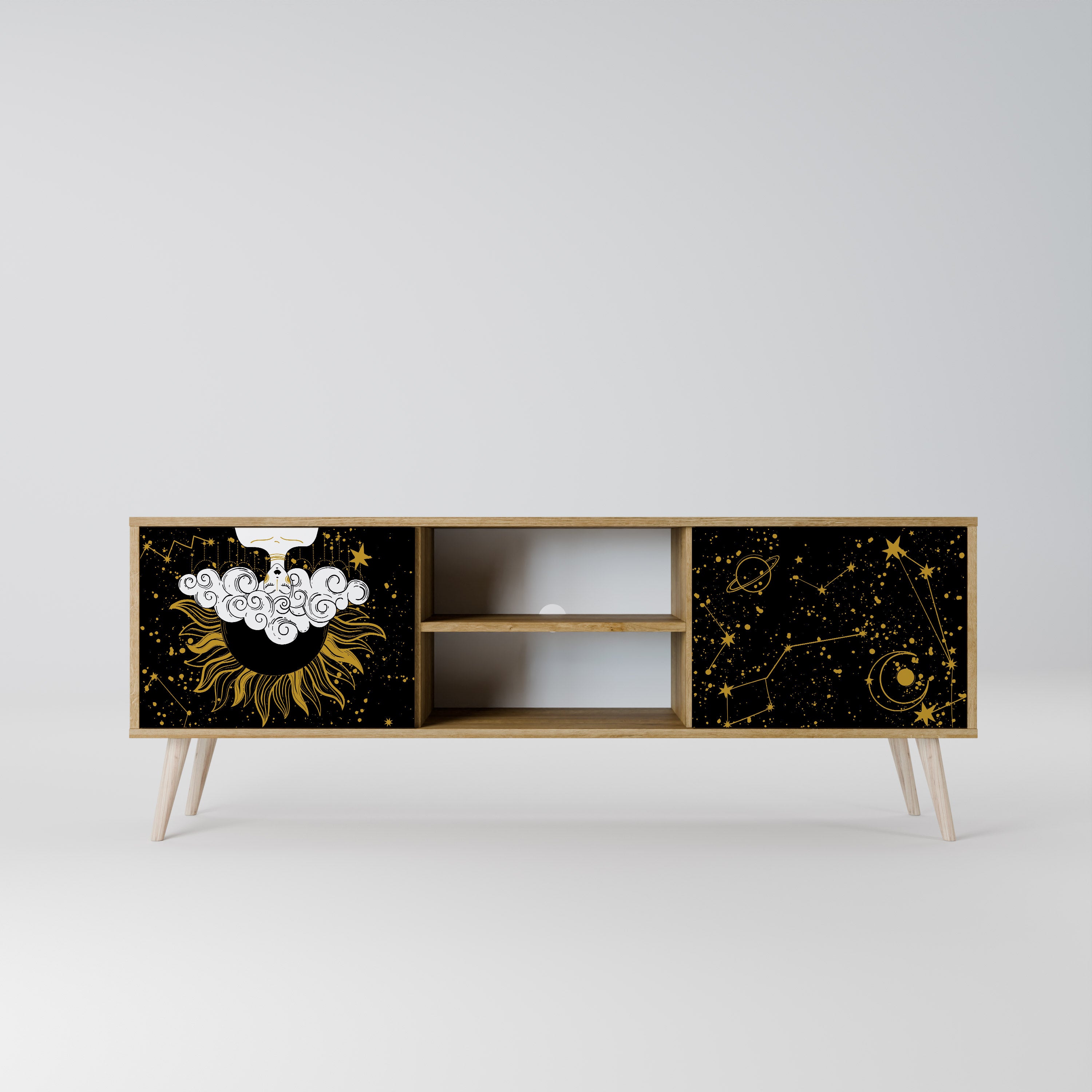 Mueble de TV STELLAR CONSTELLATIONS de 2 puertas con efecto roble