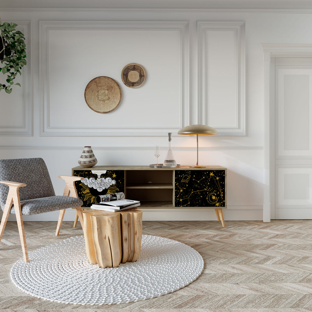 Mueble de TV STELLAR CONSTELLATIONS de 2 puertas con efecto roble