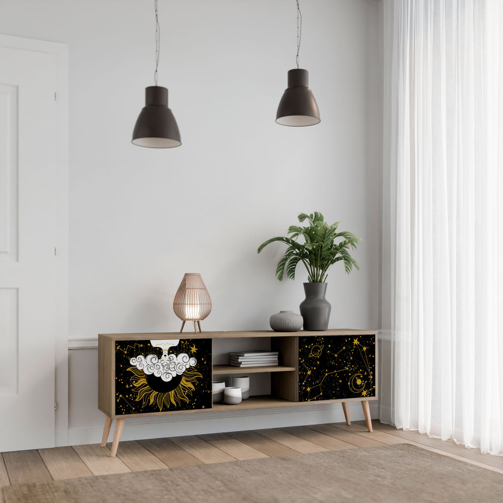 Mueble de TV STELLAR CONSTELLATIONS de 2 puertas con efecto roble