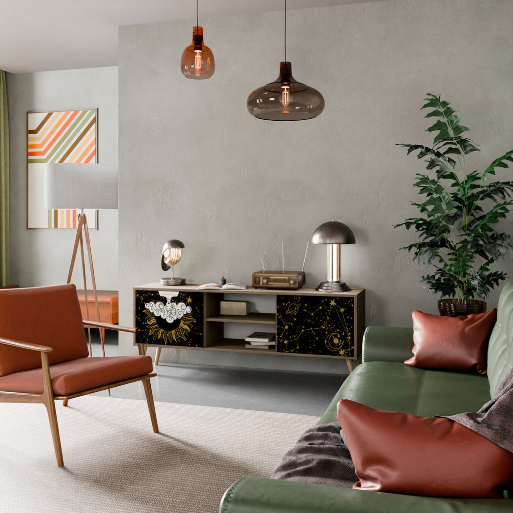 Mueble de TV STELLAR CONSTELLATIONS de 2 puertas con efecto roble