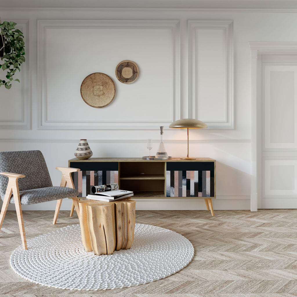 COLLAGE DE RECTÁNGULOS Mueble de TV de 2 puertas efecto roble