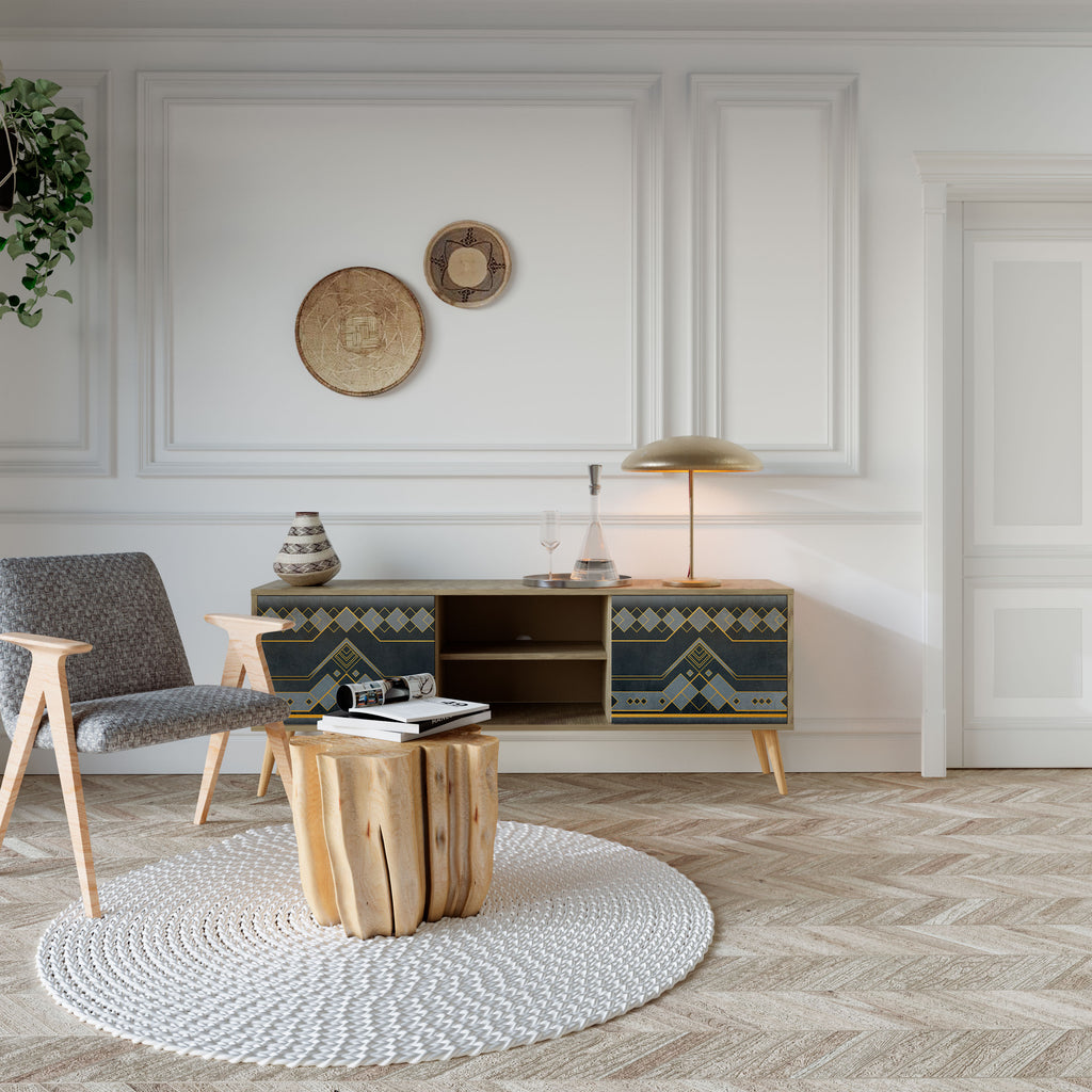 Mueble de TV de 2 puertas ROYAL ORDINARINESS con efecto roble