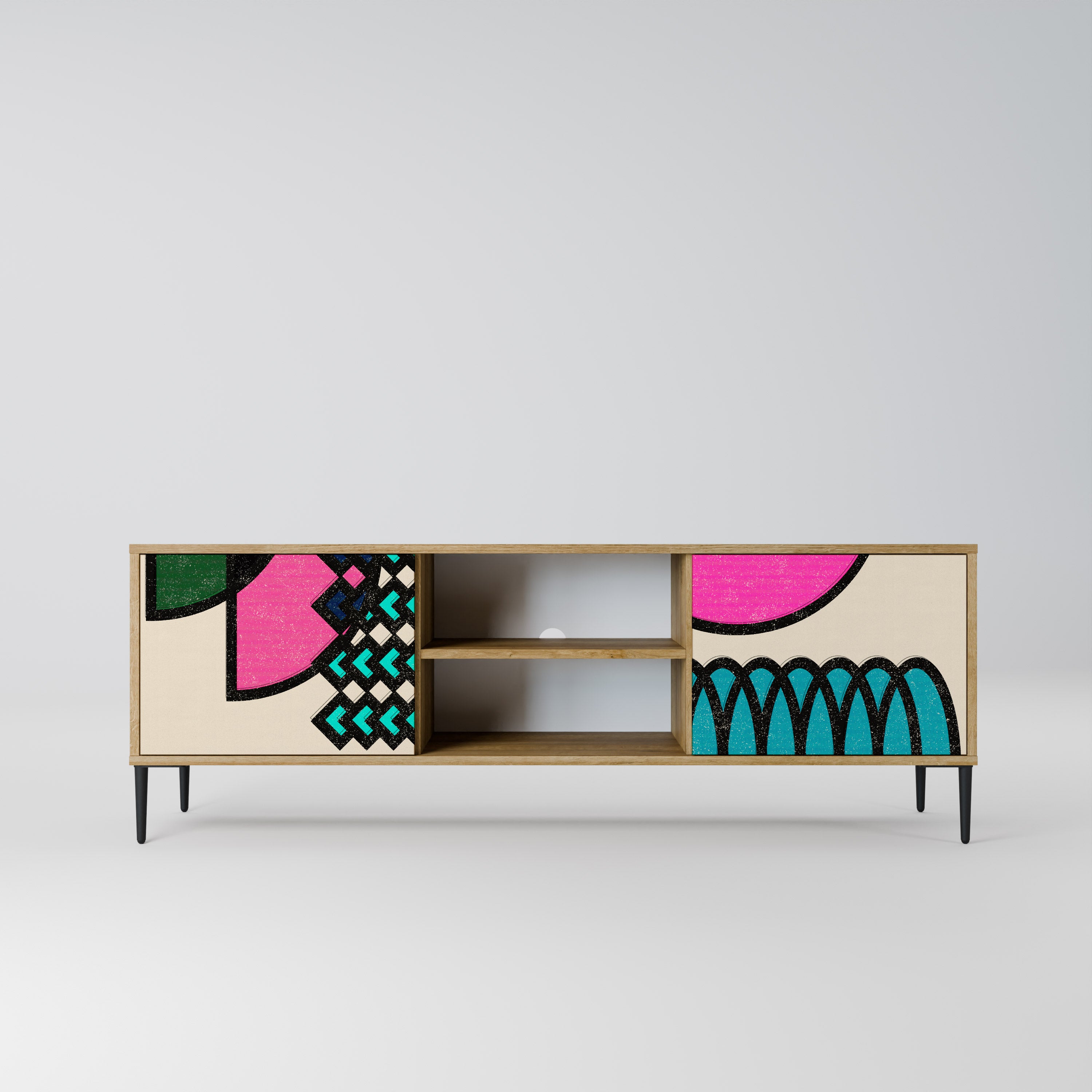 Mueble de TV GEOMETRIC RHAPSODY de 2 puertas con efecto roble