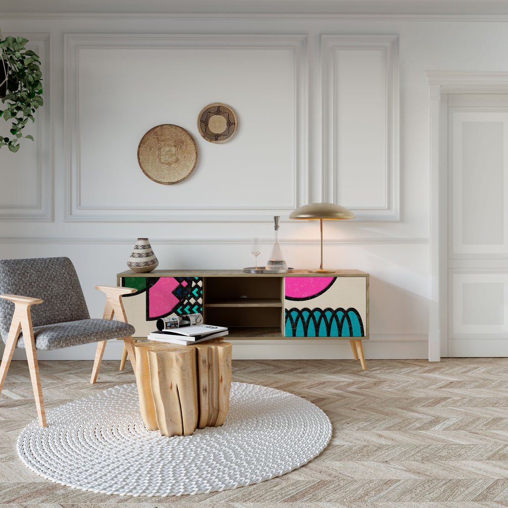 Mueble de TV GEOMETRIC RHAPSODY de 2 puertas con efecto roble