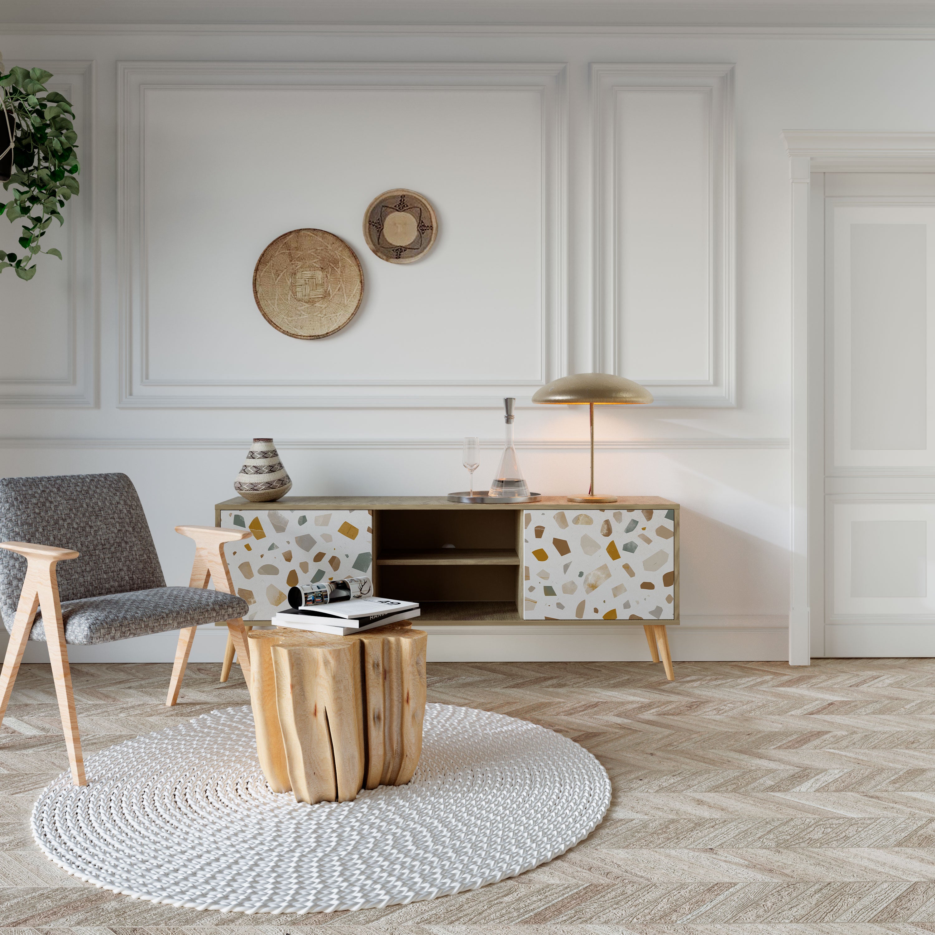 PIECES OF TOMORROW Mueble de TV de 2 puertas con efecto roble