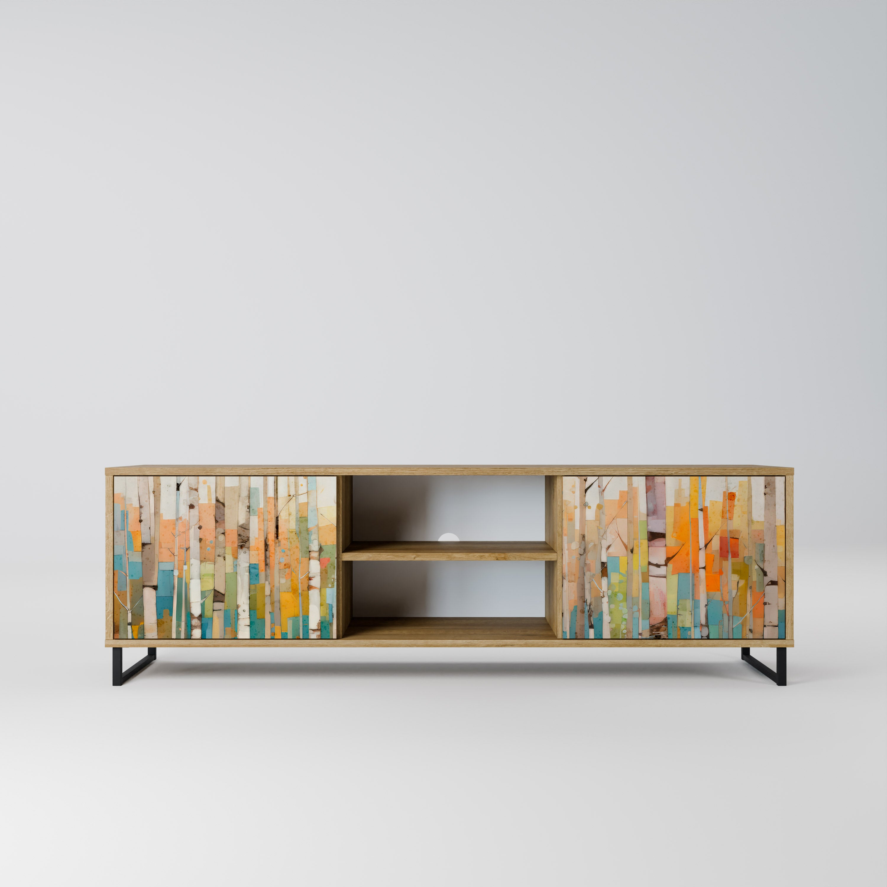 Mueble de TV de 2 puertas BIRCH KALEIDOSCOPE con efecto roble