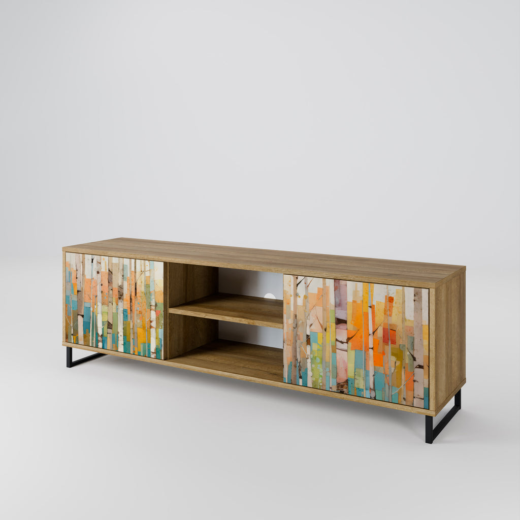 Mueble de TV de 2 puertas BIRCH KALEIDOSCOPE con efecto roble