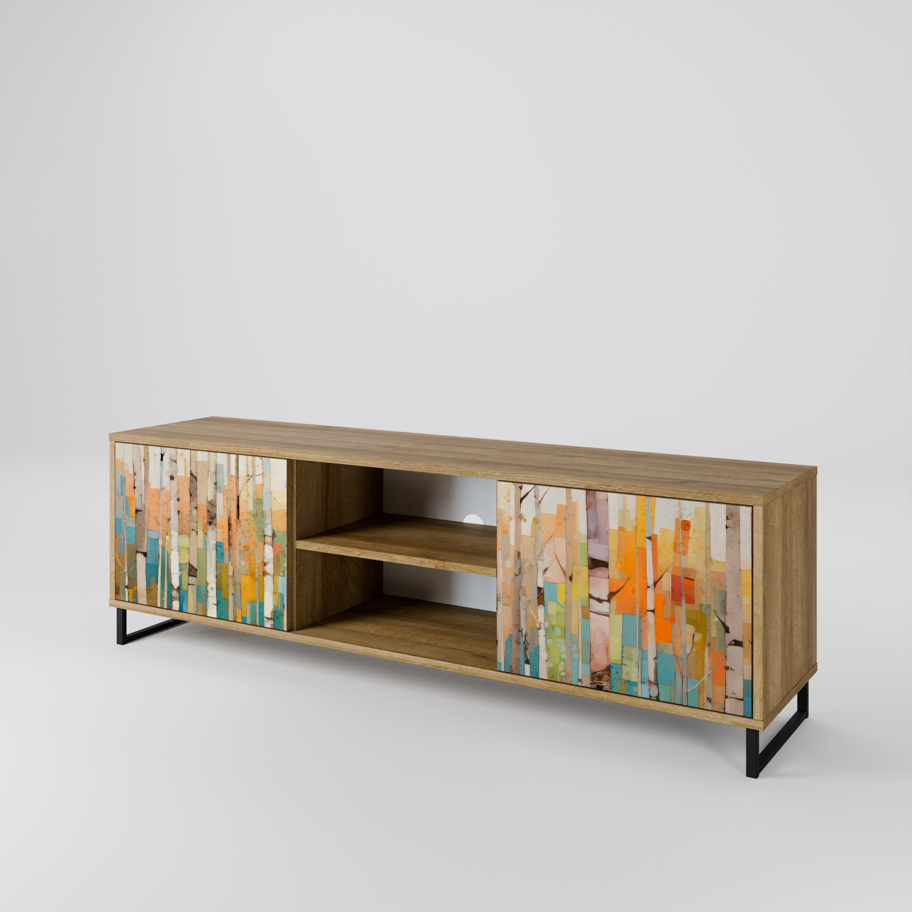 Mueble de TV de 2 puertas BIRCH KALEIDOSCOPE con efecto roble