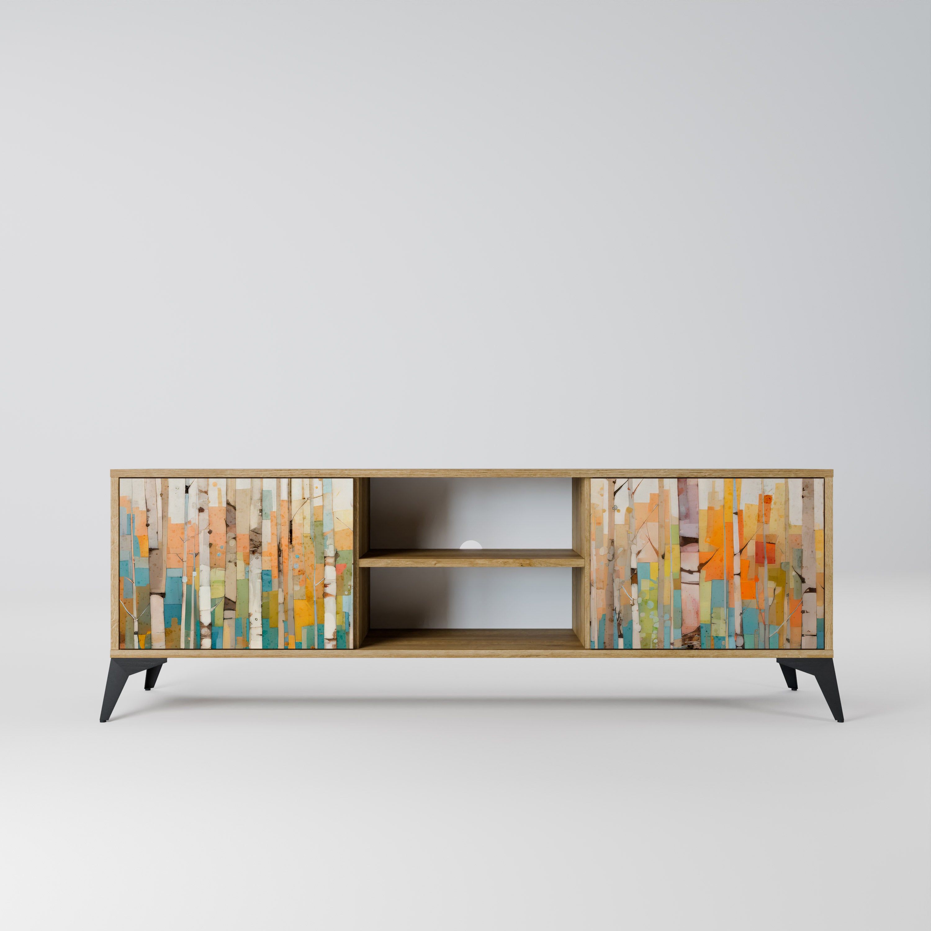 Mueble de TV de 2 puertas BIRCH KALEIDOSCOPE con efecto roble