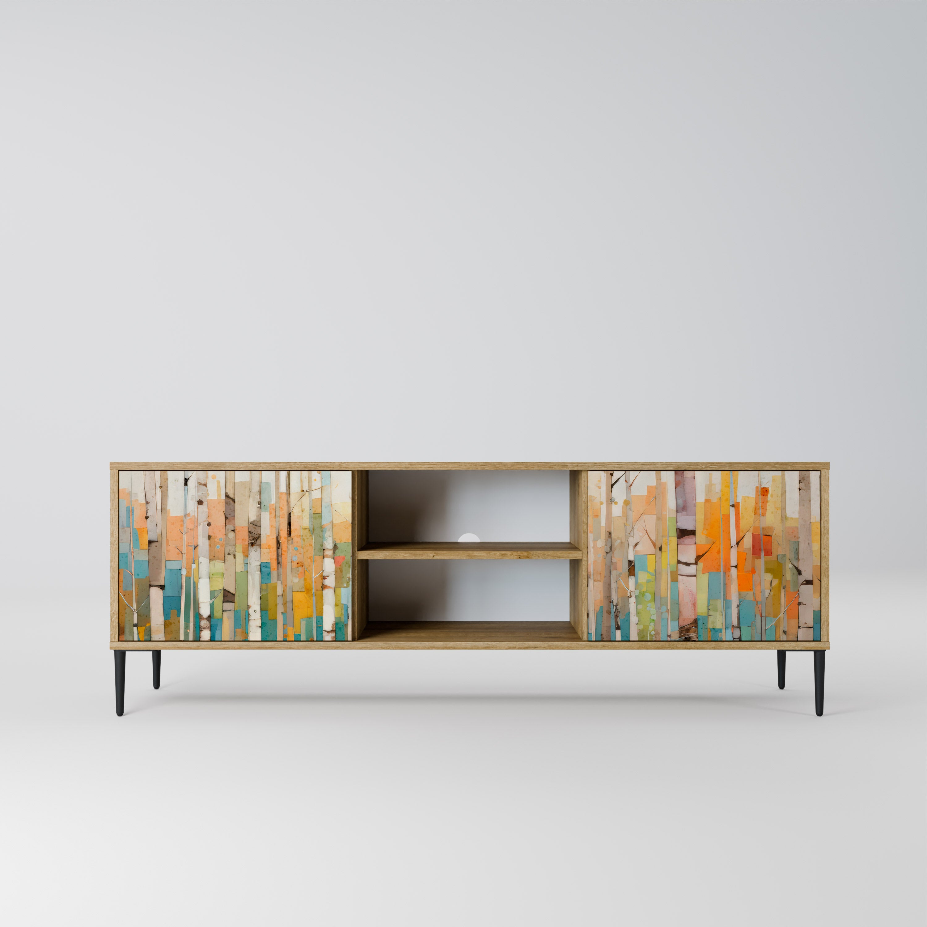 Mueble de TV de 2 puertas BIRCH KALEIDOSCOPE con efecto roble
