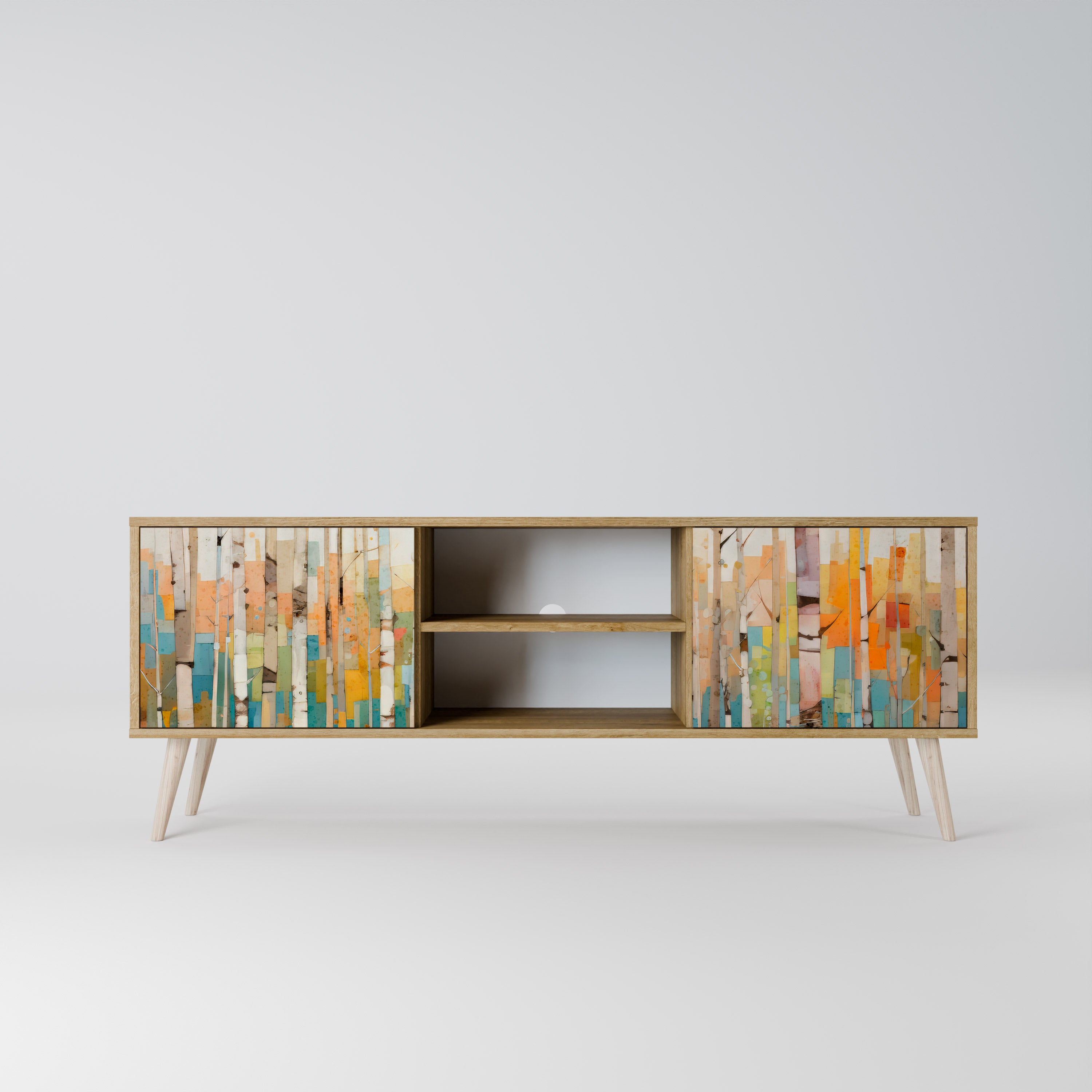 Mueble de TV de 2 puertas BIRCH KALEIDOSCOPE con efecto roble