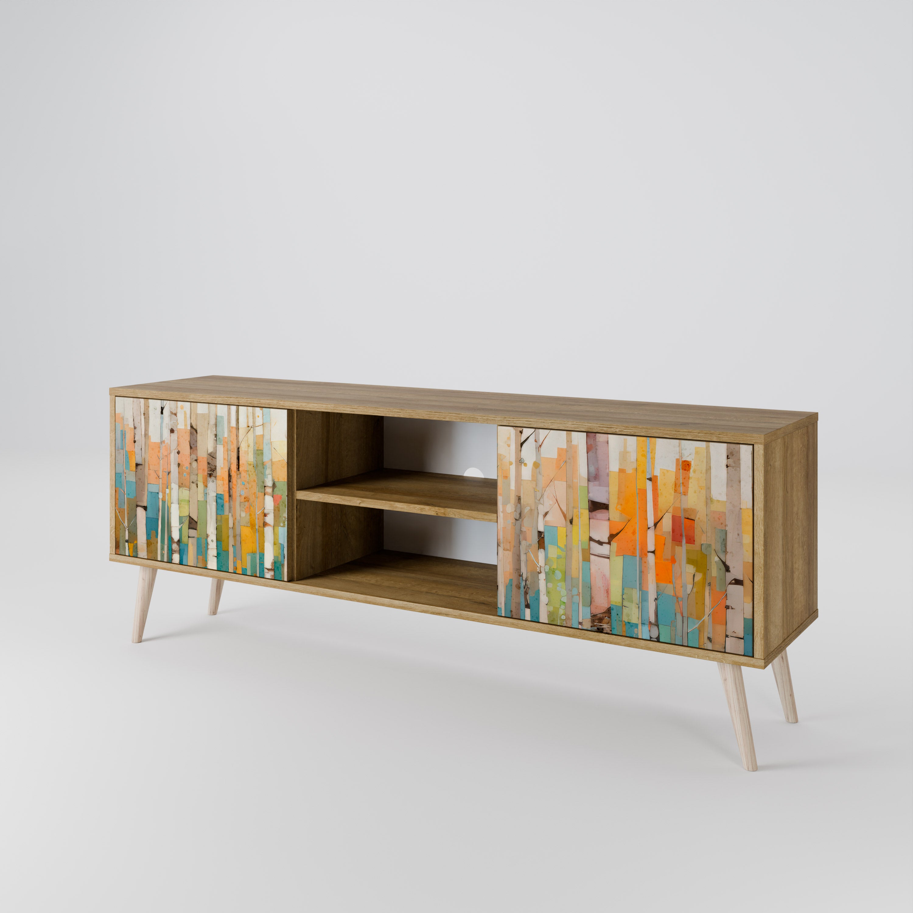 Mueble de TV de 2 puertas BIRCH KALEIDOSCOPE con efecto roble