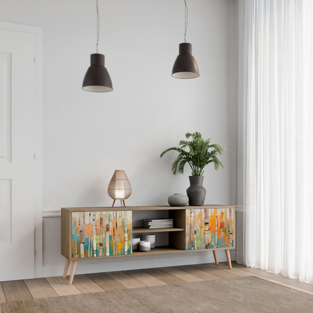 Mueble de TV de 2 puertas BIRCH KALEIDOSCOPE con efecto roble