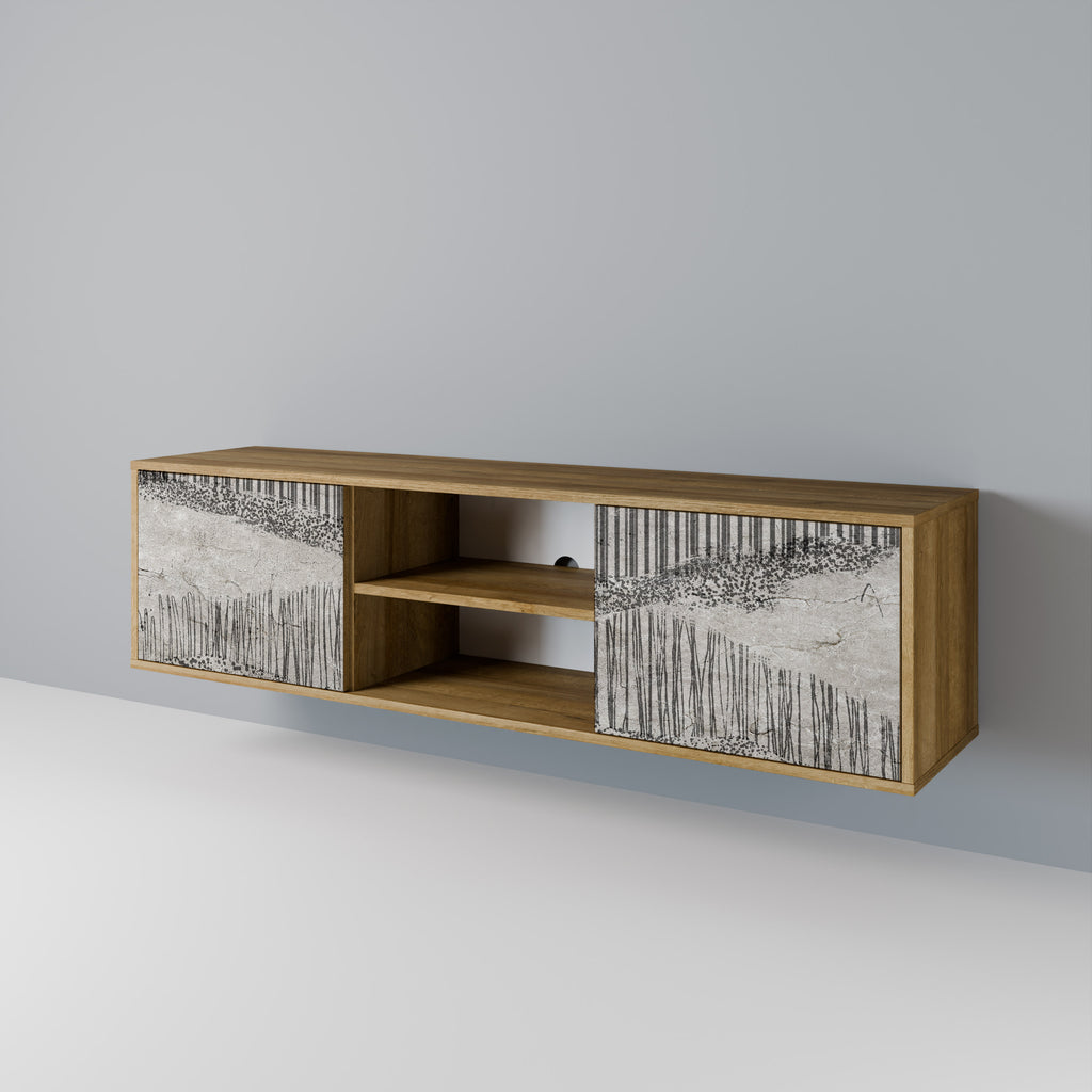 Mueble de TV de 2 puertas GRAIN LINES con efecto roble