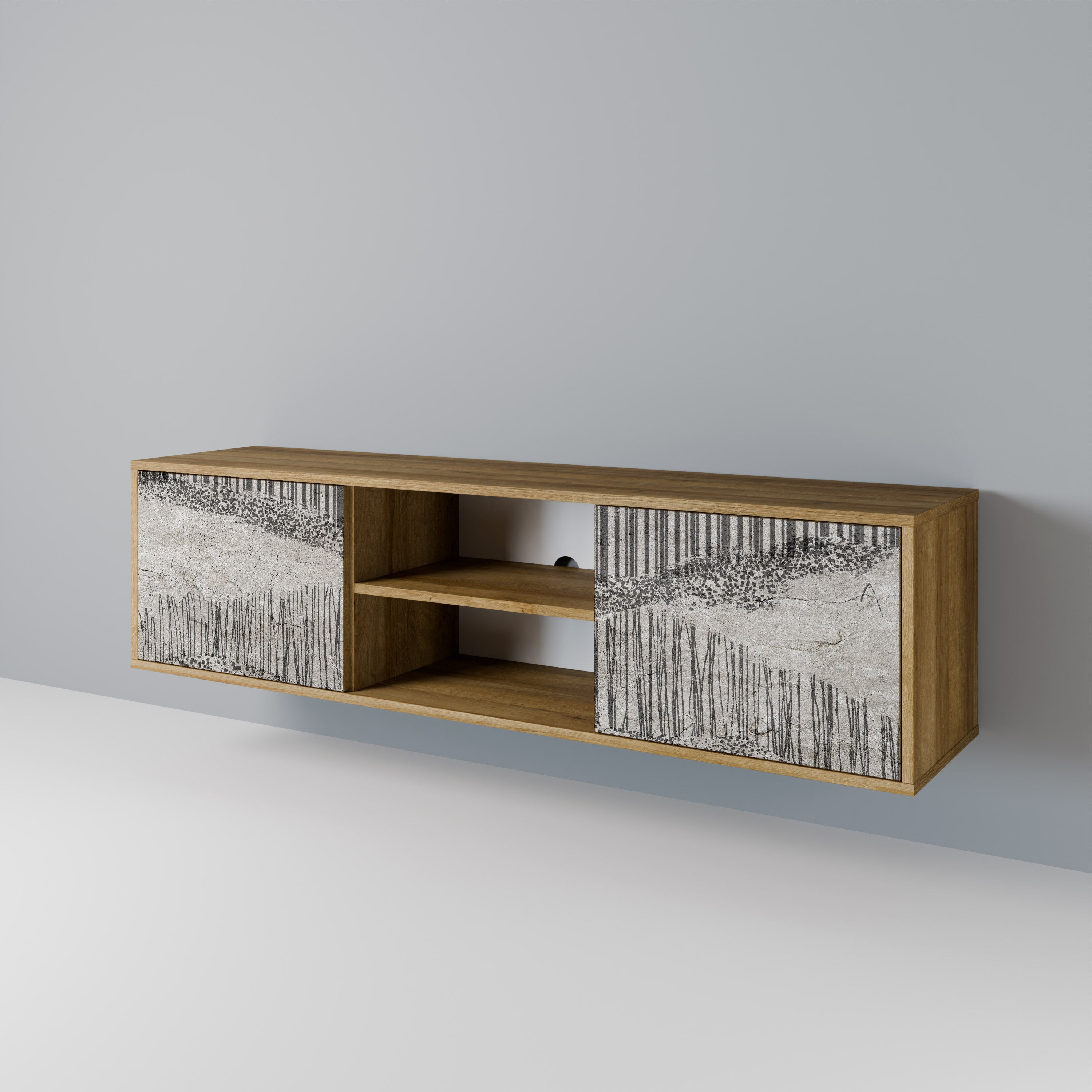 Mueble de TV de 2 puertas GRAIN LINES con efecto roble