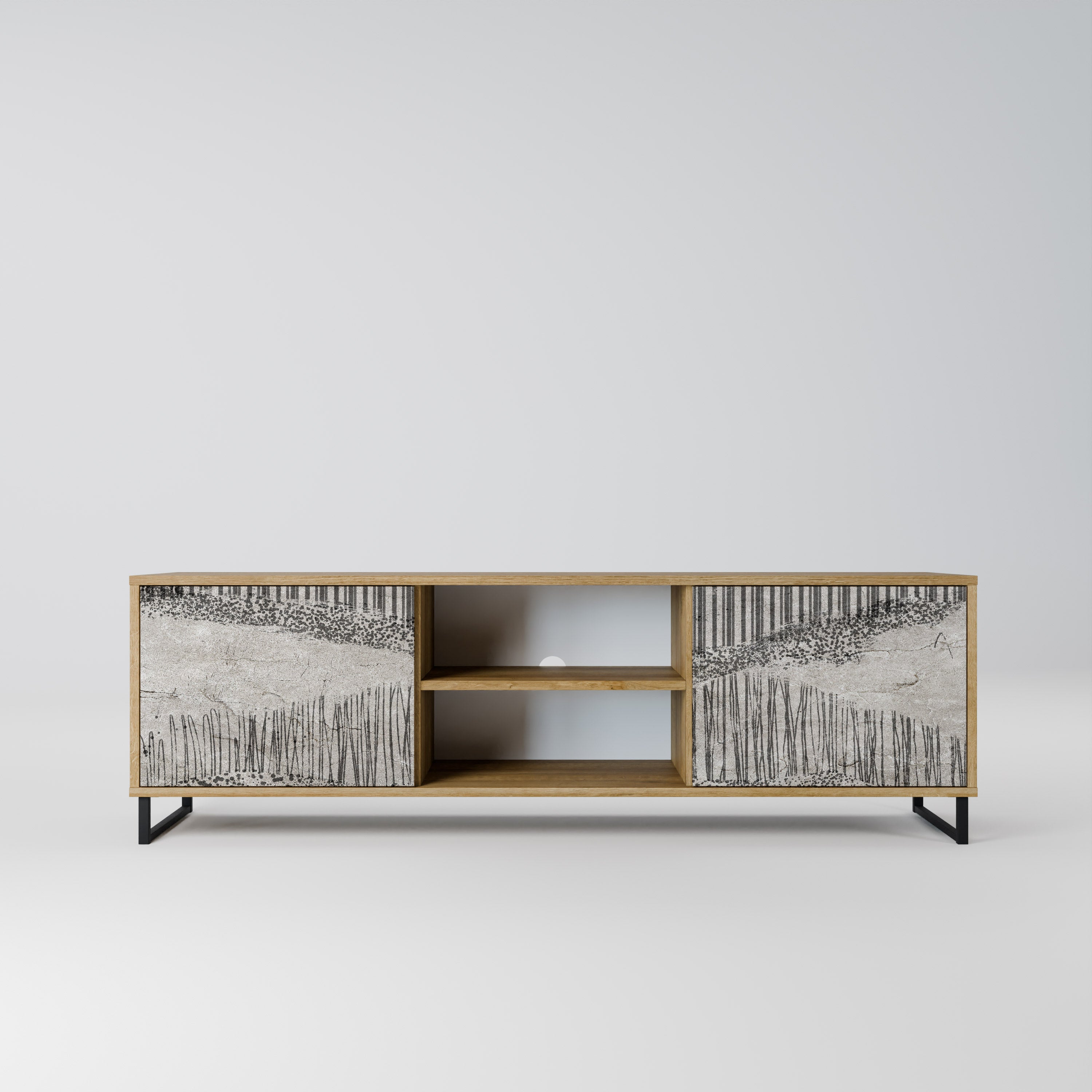 Mueble de TV de 2 puertas GRAIN LINES con efecto roble