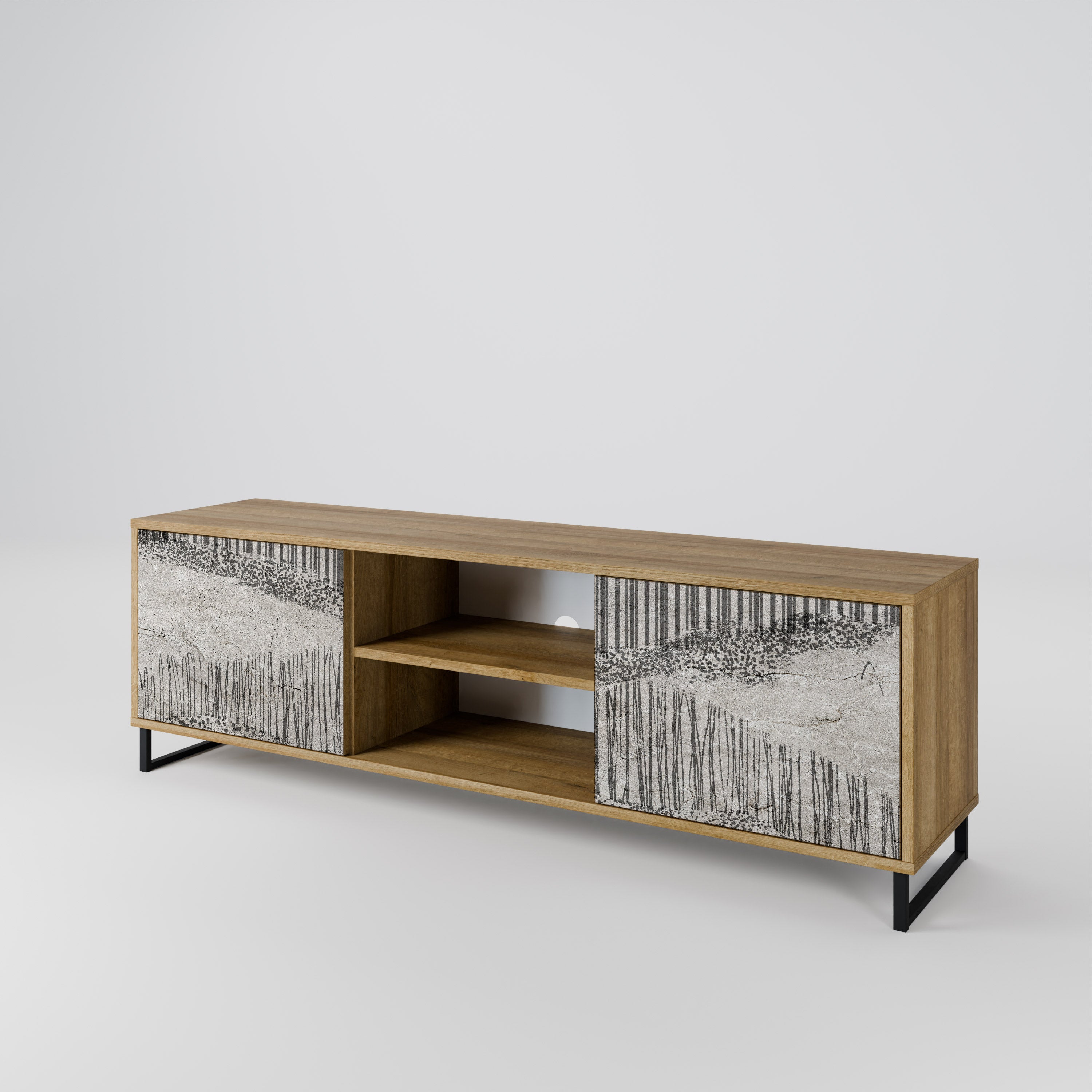 Mueble de TV de 2 puertas GRAIN LINES con efecto roble