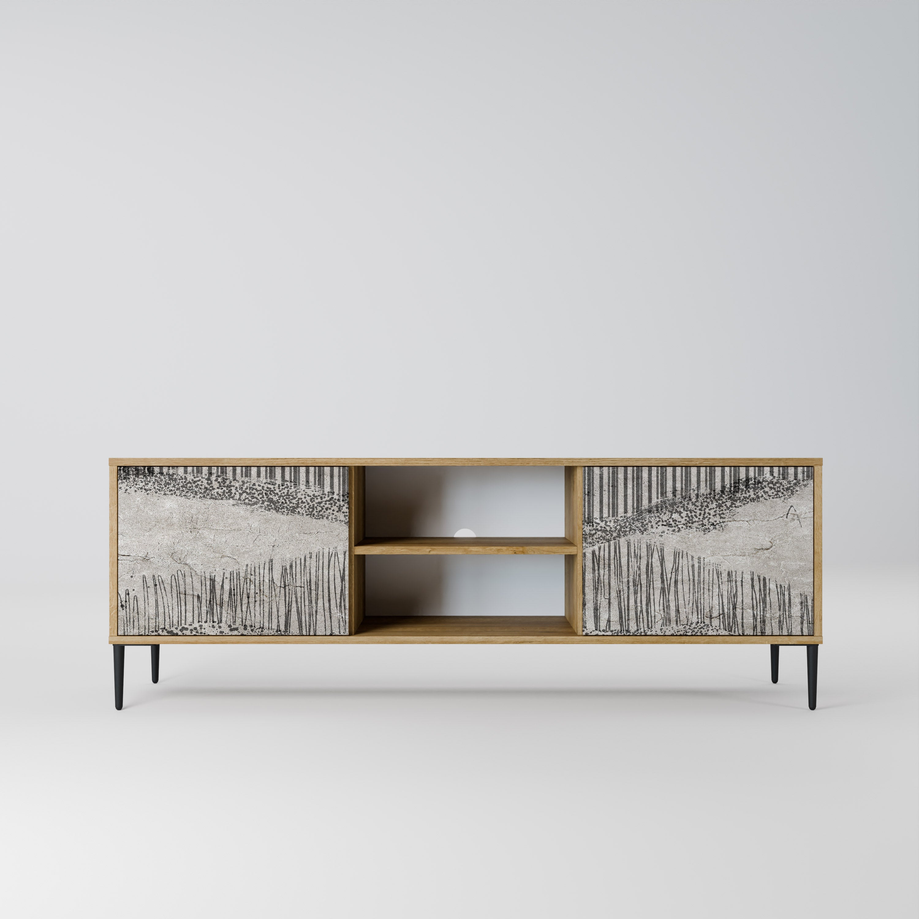 Mueble de TV de 2 puertas GRAIN LINES con efecto roble