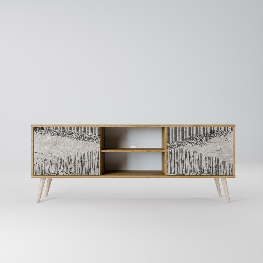 Mueble de TV de 2 puertas GRAIN LINES con efecto roble