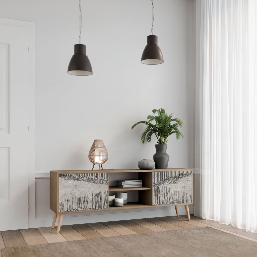 Mueble de TV de 2 puertas GRAIN LINES con efecto roble