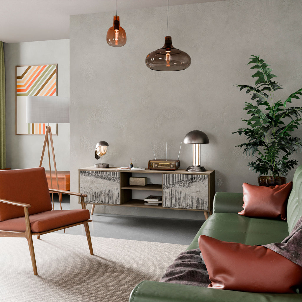 Mueble de TV de 2 puertas GRAIN LINES con efecto roble