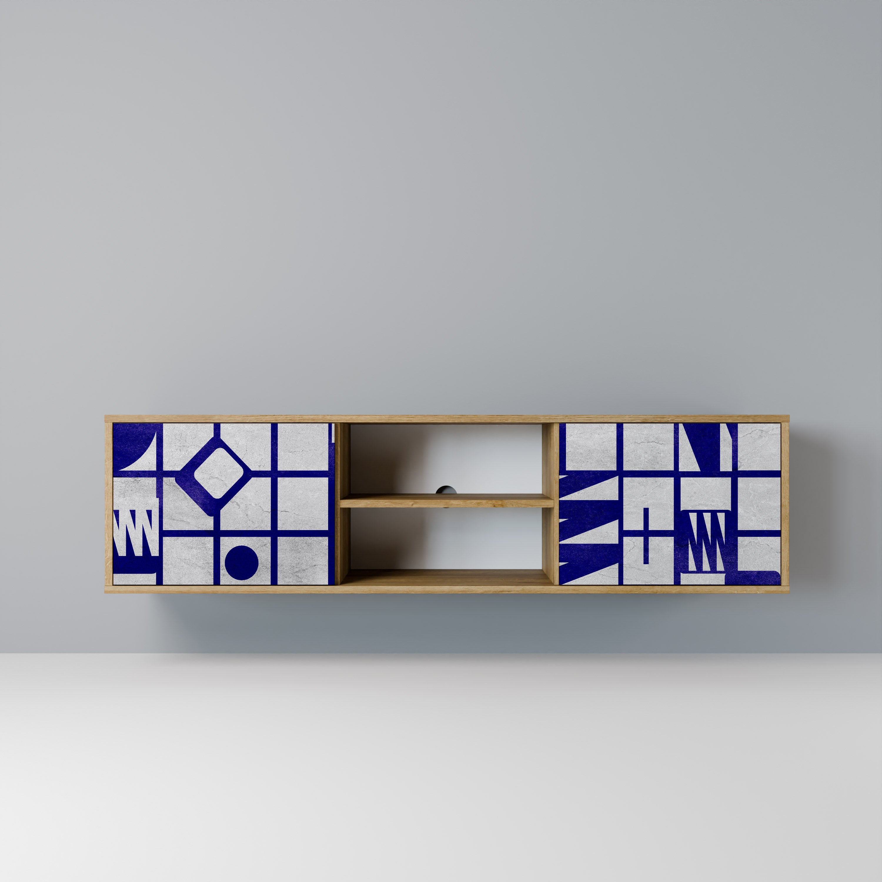 Mueble de TV de 2 puertas THE RIGHT PLACES con efecto roble