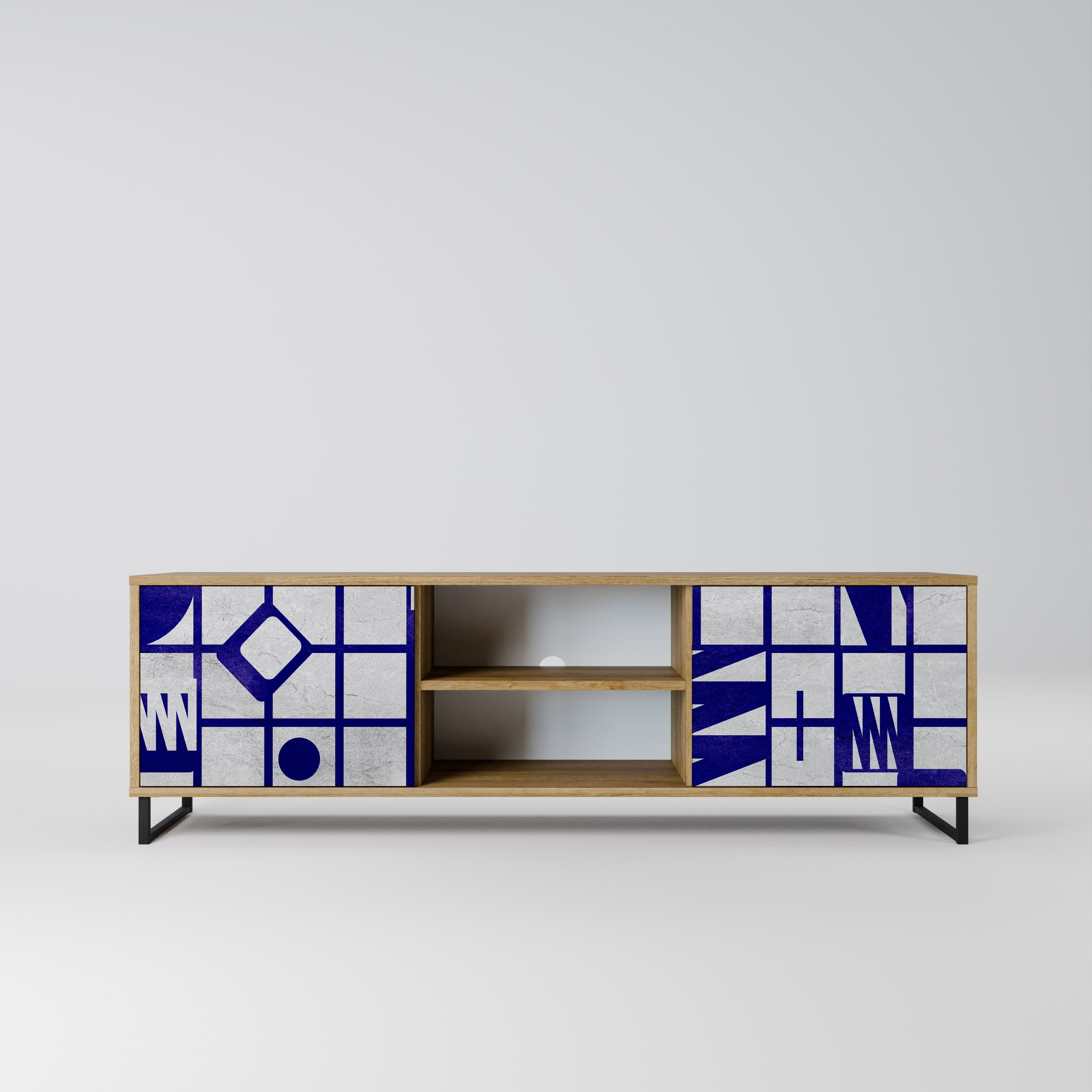 Mueble de TV de 2 puertas THE RIGHT PLACES con efecto roble