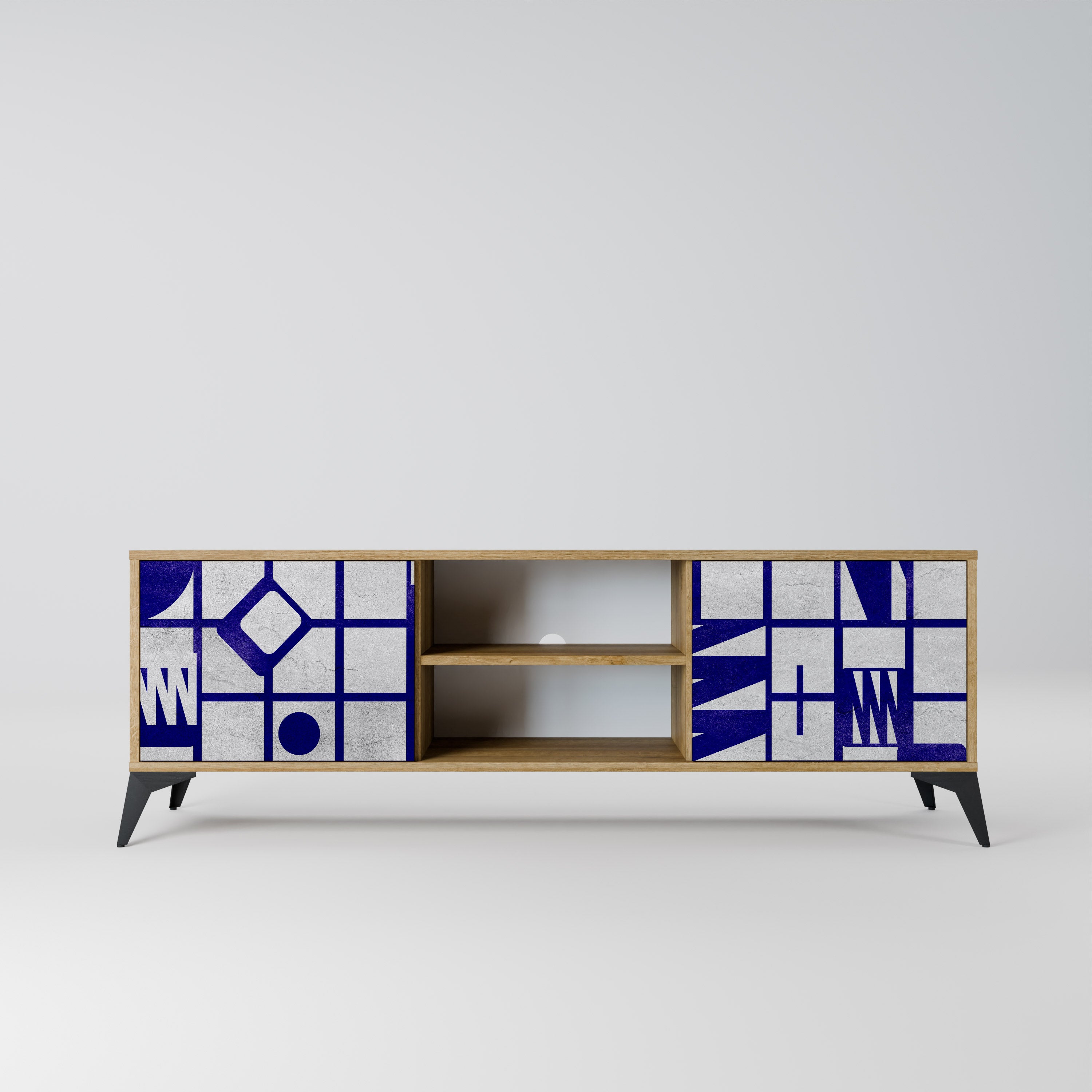 Mueble de TV de 2 puertas THE RIGHT PLACES con efecto roble