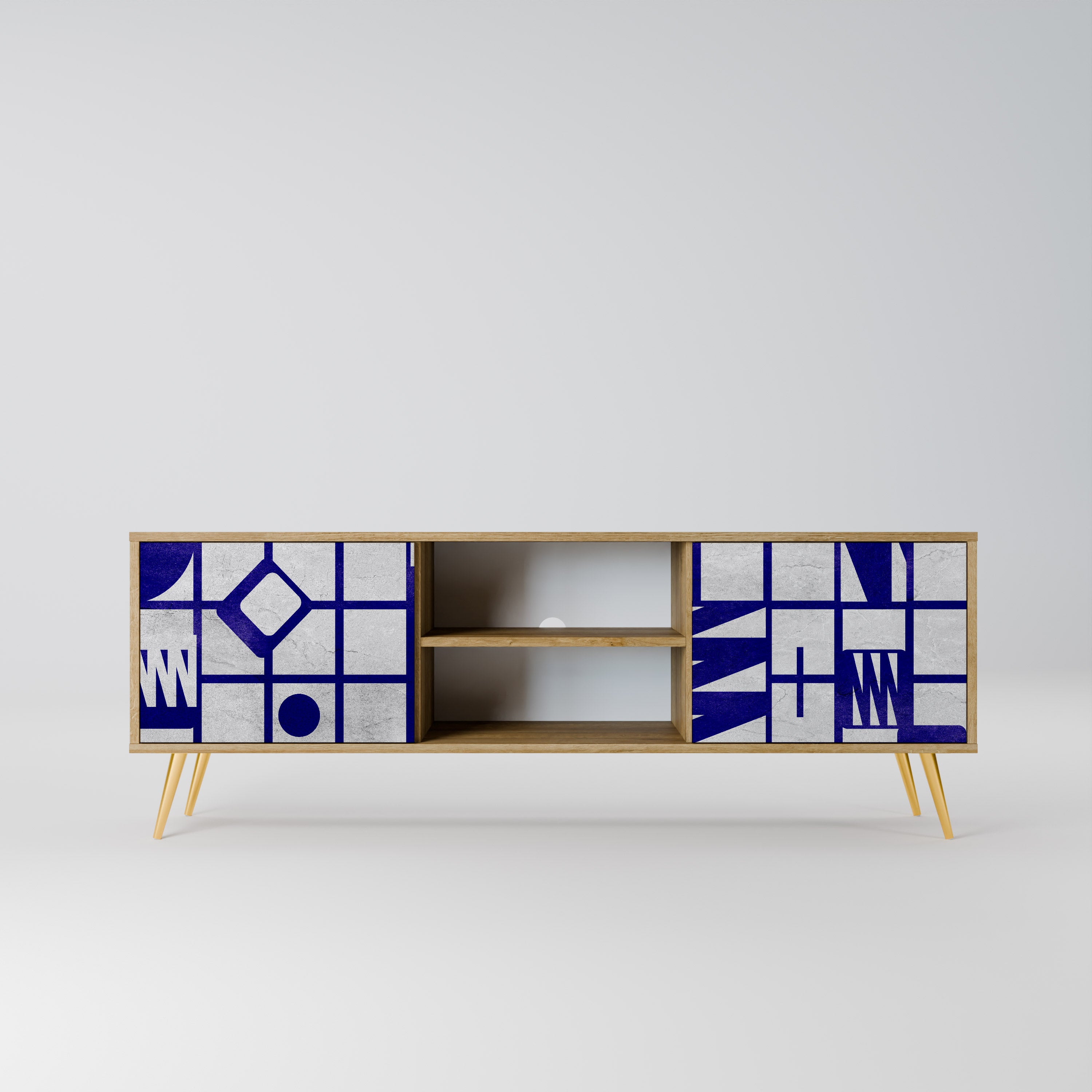 Mueble de TV de 2 puertas THE RIGHT PLACES con efecto roble