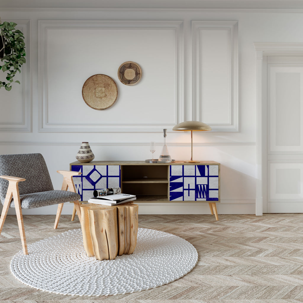 Mueble de TV de 2 puertas THE RIGHT PLACES con efecto roble