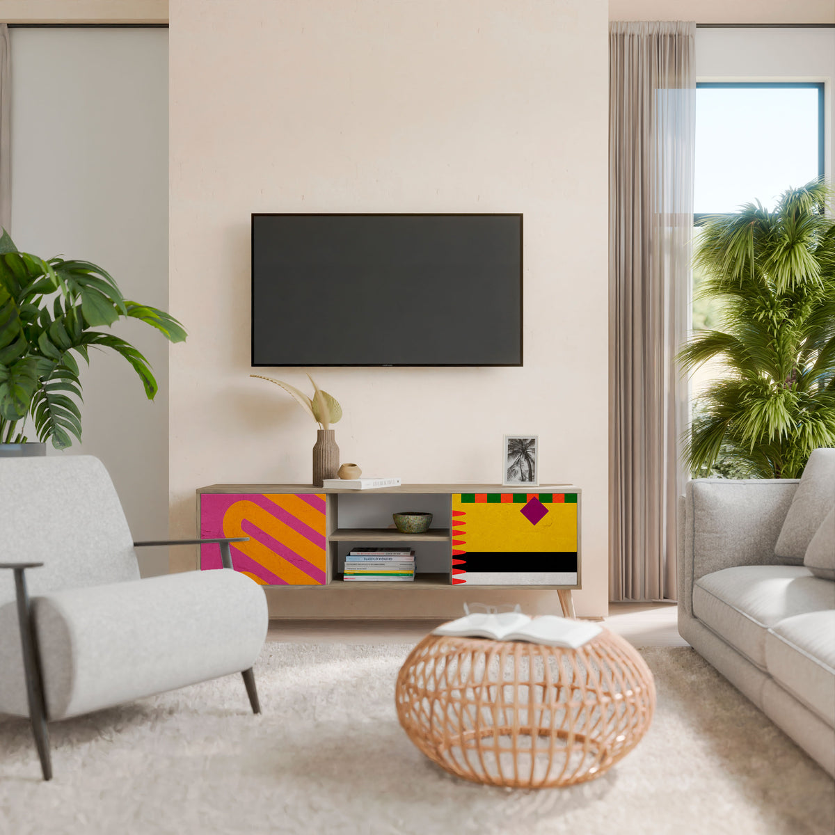 VIVID ART Mueble de TV de 2 Puertas