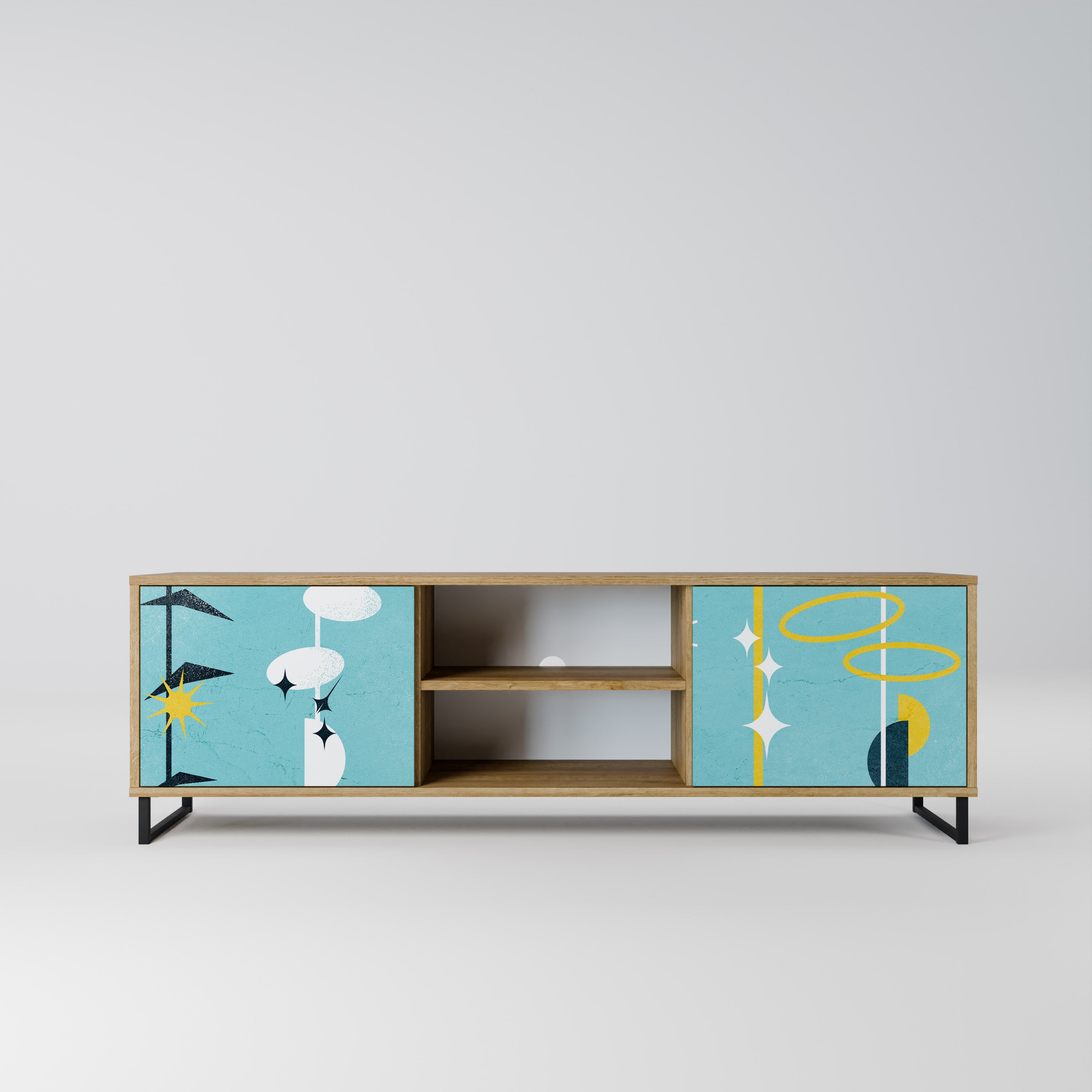 CAMINOS A LA FELICIDAD Mueble de TV de 2 puertas en efecto roble