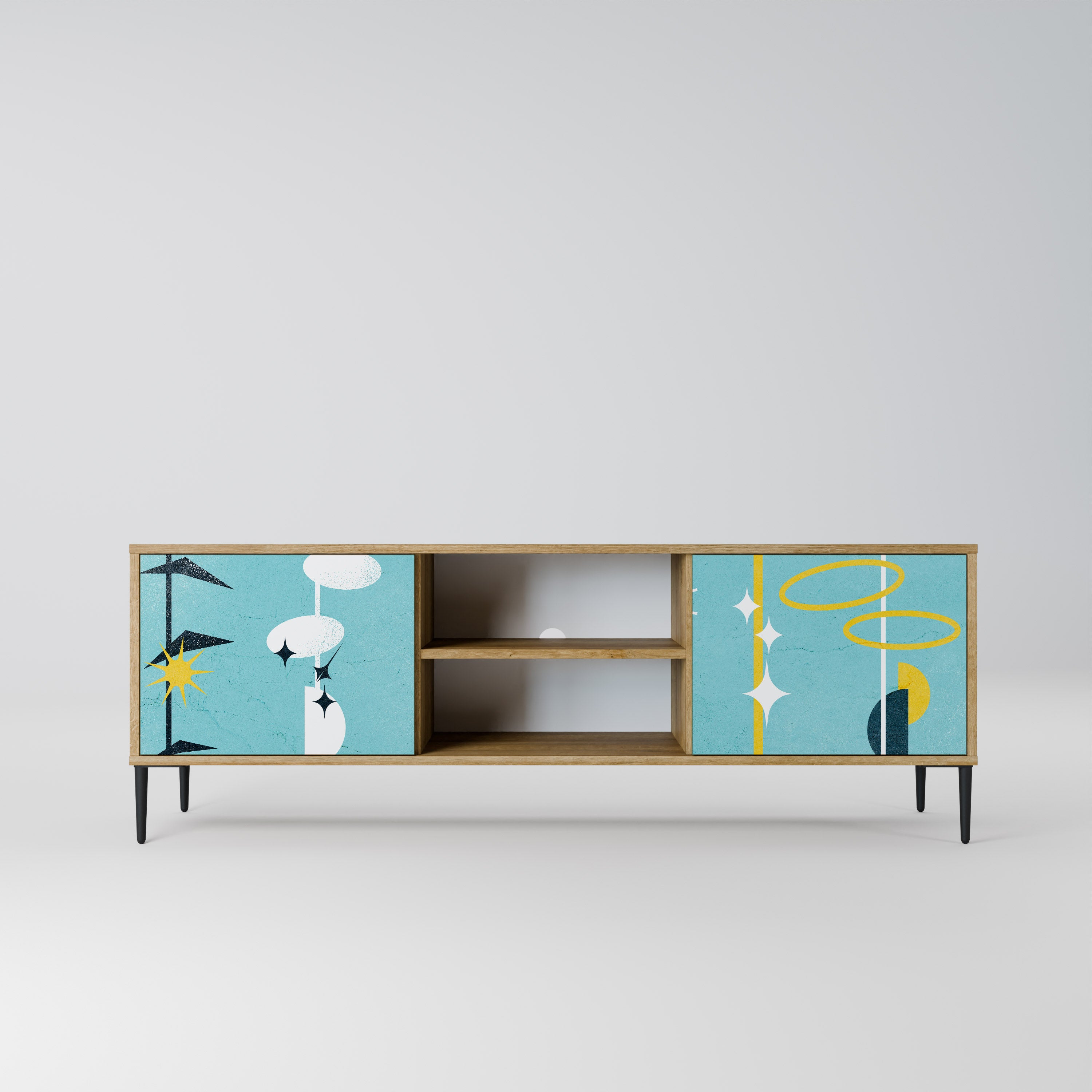 CAMINOS A LA FELICIDAD Mueble de TV de 2 puertas en efecto roble