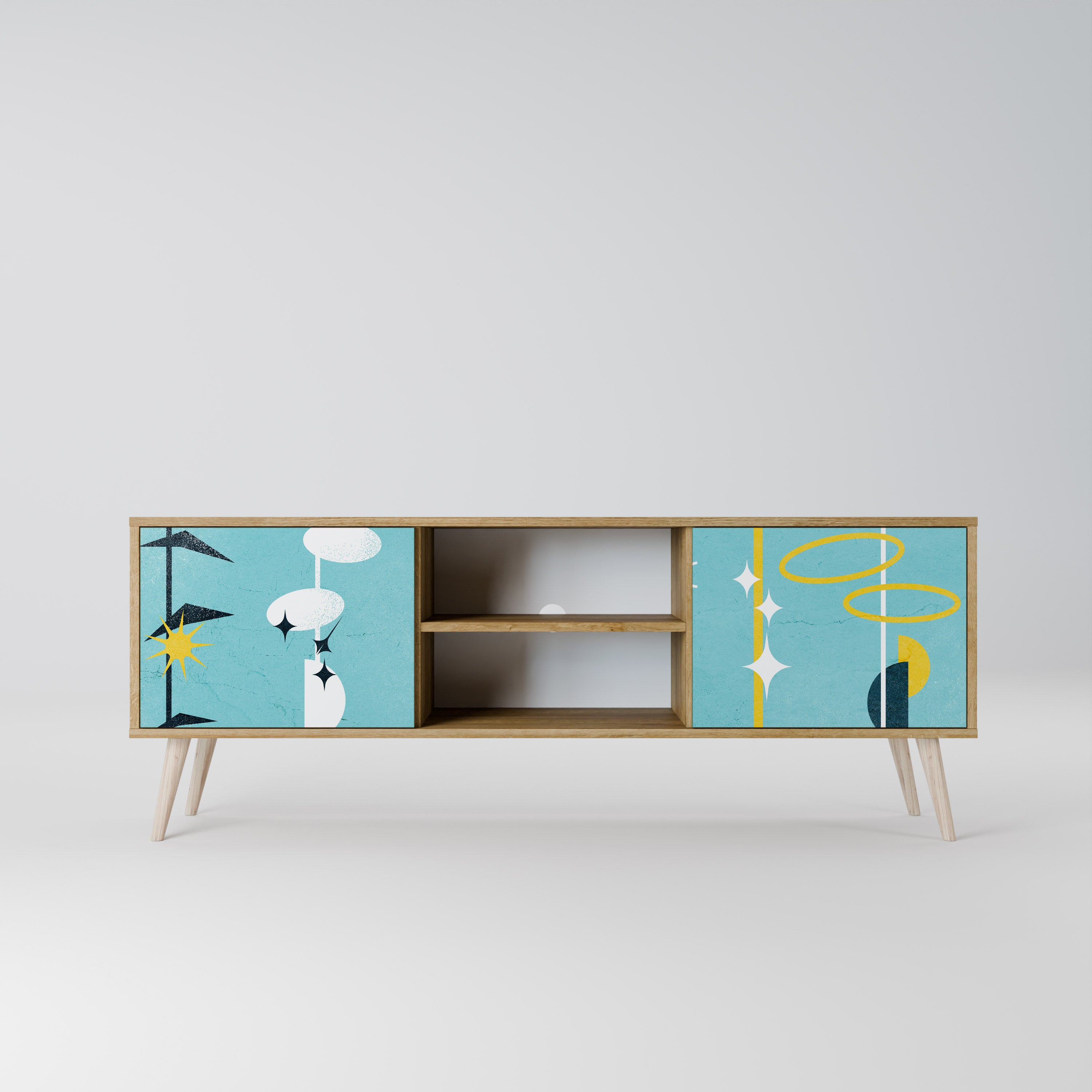 CAMINOS A LA FELICIDAD Mueble de TV de 2 puertas en efecto roble