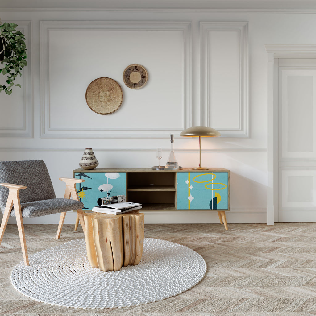 CAMINOS A LA FELICIDAD Mueble de TV de 2 puertas en efecto roble