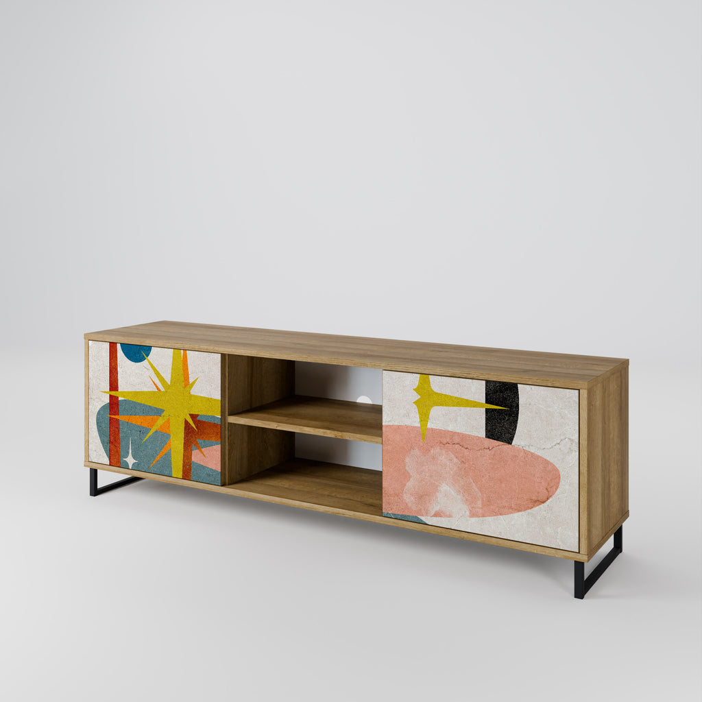Mueble de TV de 2 puertas INTERSTELLAR VIBES con efecto roble