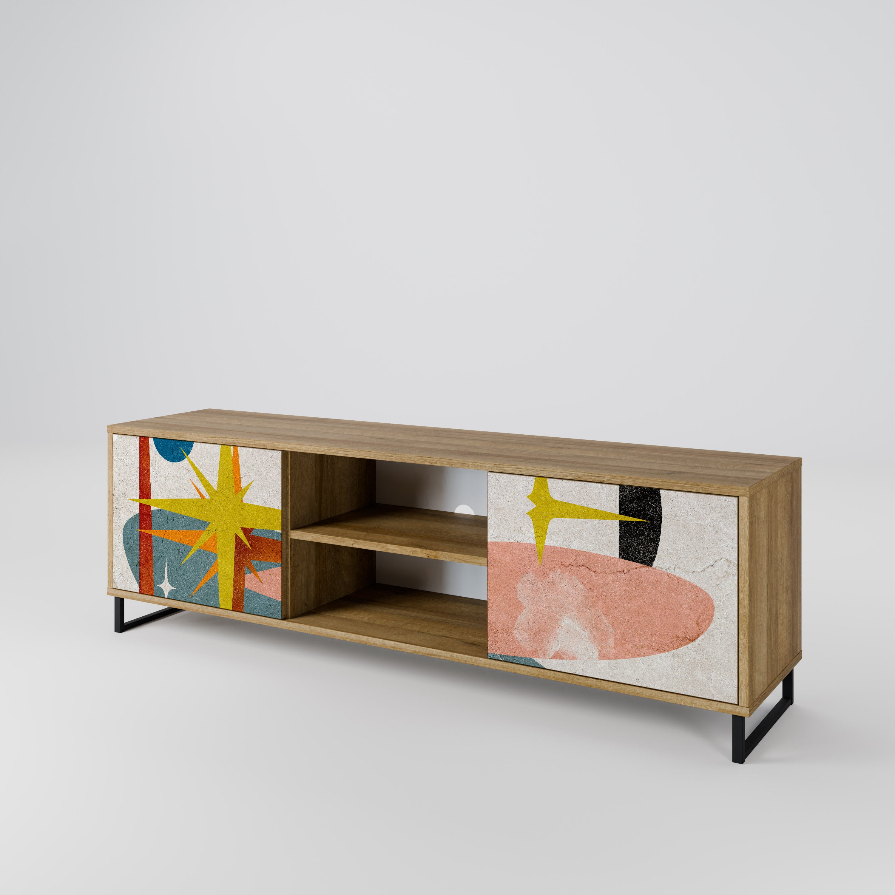 Mueble de TV de 2 puertas INTERSTELLAR VIBES con efecto roble